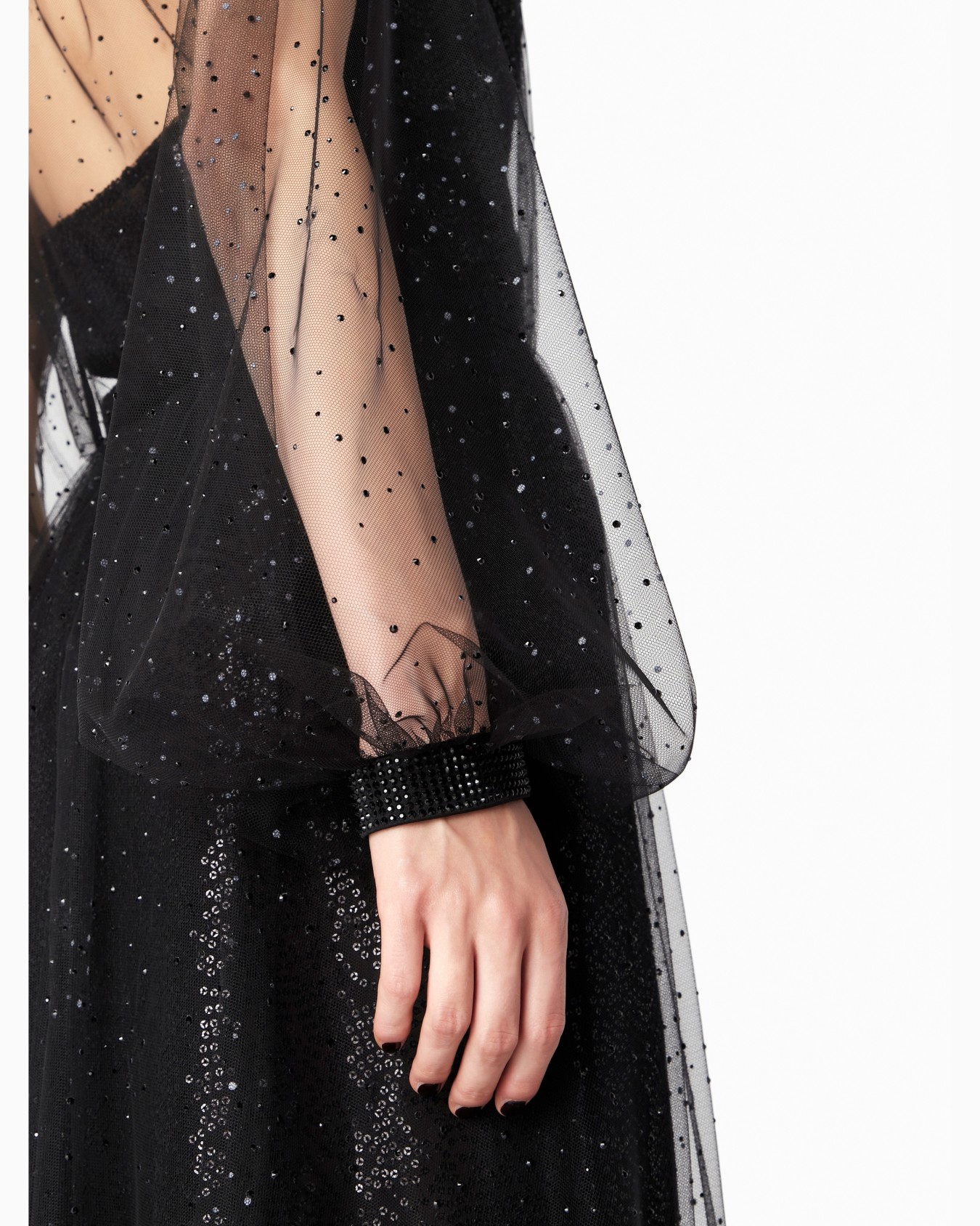 Silk and tulle long dress with all-over rhinestones Slide 4