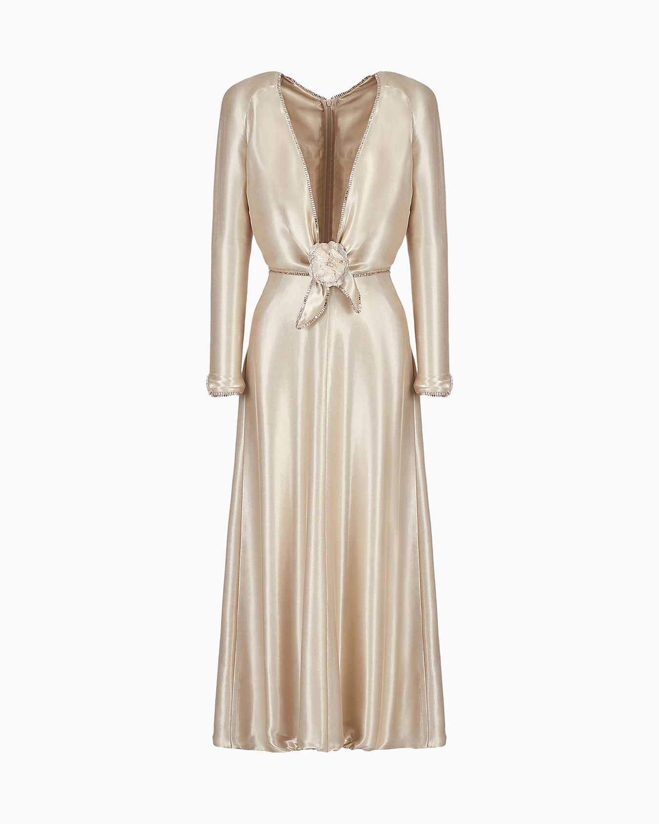 Long dress with embroideries and floral embellishment Slide 0
