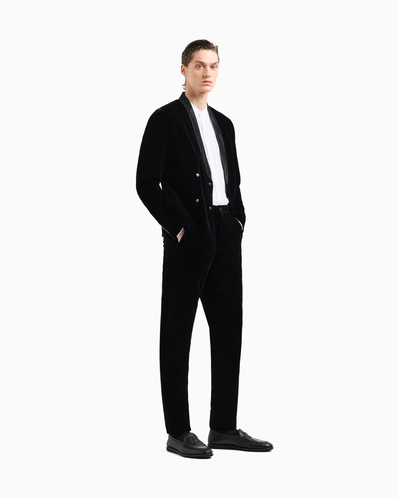Double-breasted Giorgio’s jacket in stretch velvet Slide 1