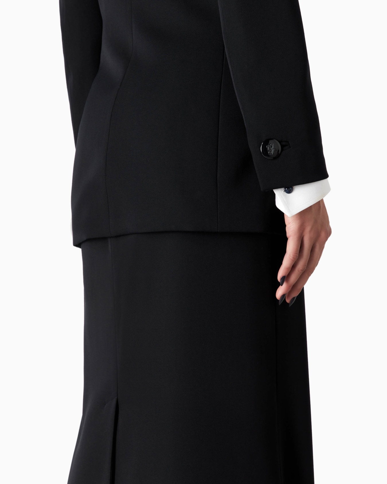 Chaqueta de abotonadura sencilla en grain de poudre de lana y terciopelo Diapositiva 5