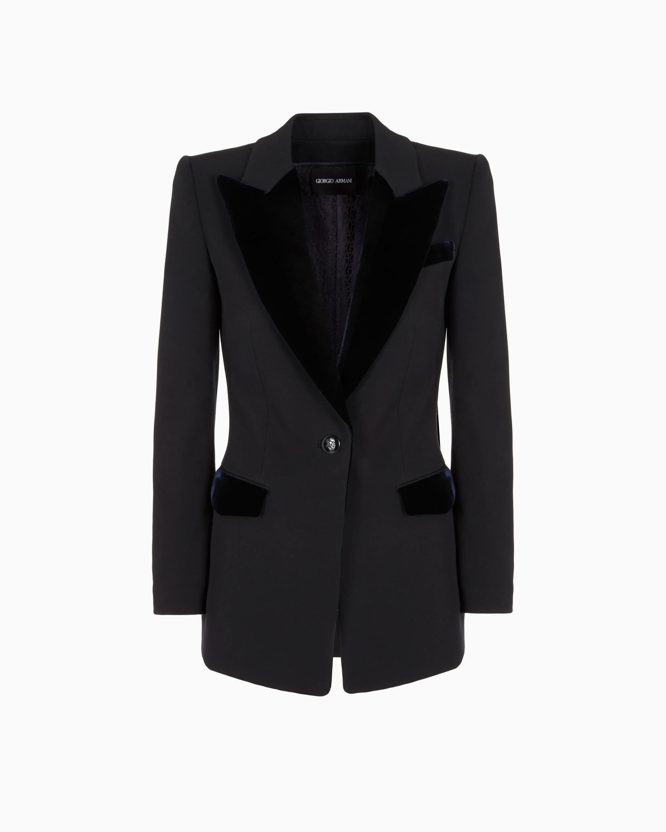 Chaqueta de abotonadura sencilla en grain de poudre de lana y terciopelo Diapositiva 0
