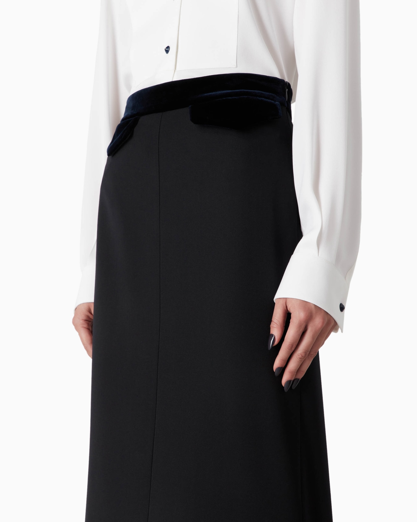 Barathea wool and velvet midi skirt Slide 4