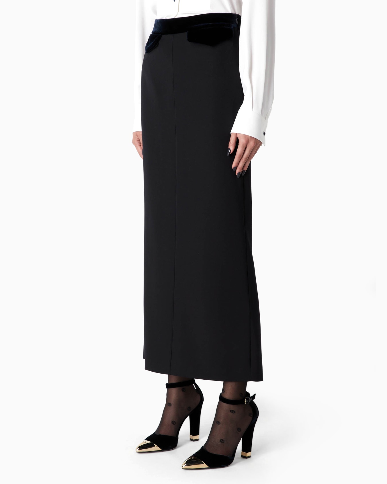Barathea wool and velvet midi skirt Slide 1