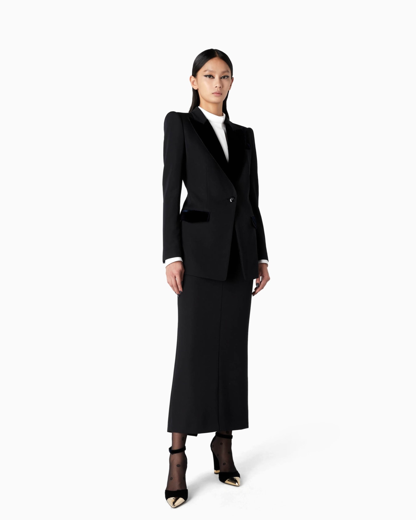 Barathea wool and velvet midi skirt Slide 3