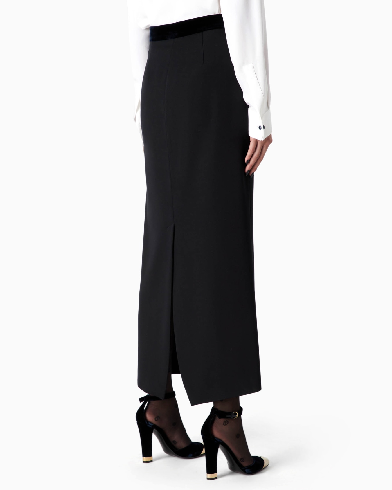Barathea wool and velvet midi skirt Slide 2
