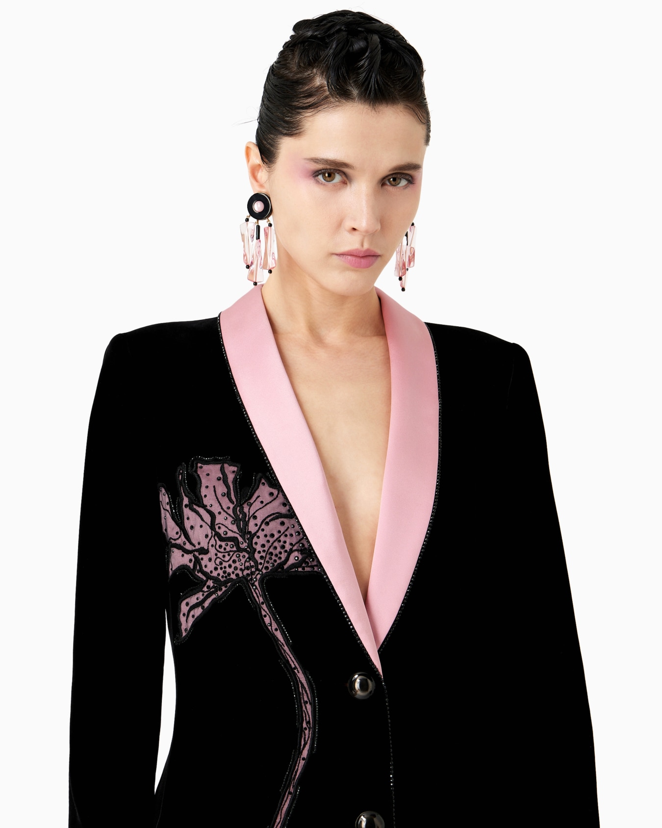 Cappotto monopetto in velluto con ricamo floreale Slide 5