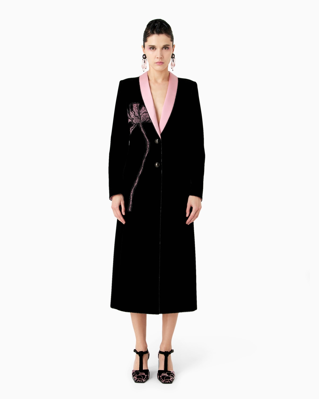 Cappotto monopetto in velluto con ricamo floreale Slide 2