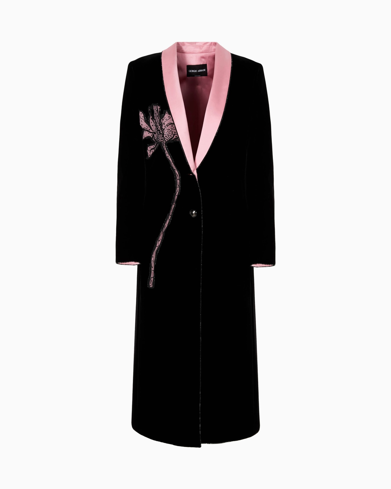 Cappotto monopetto in velluto con ricamo floreale Slide 0