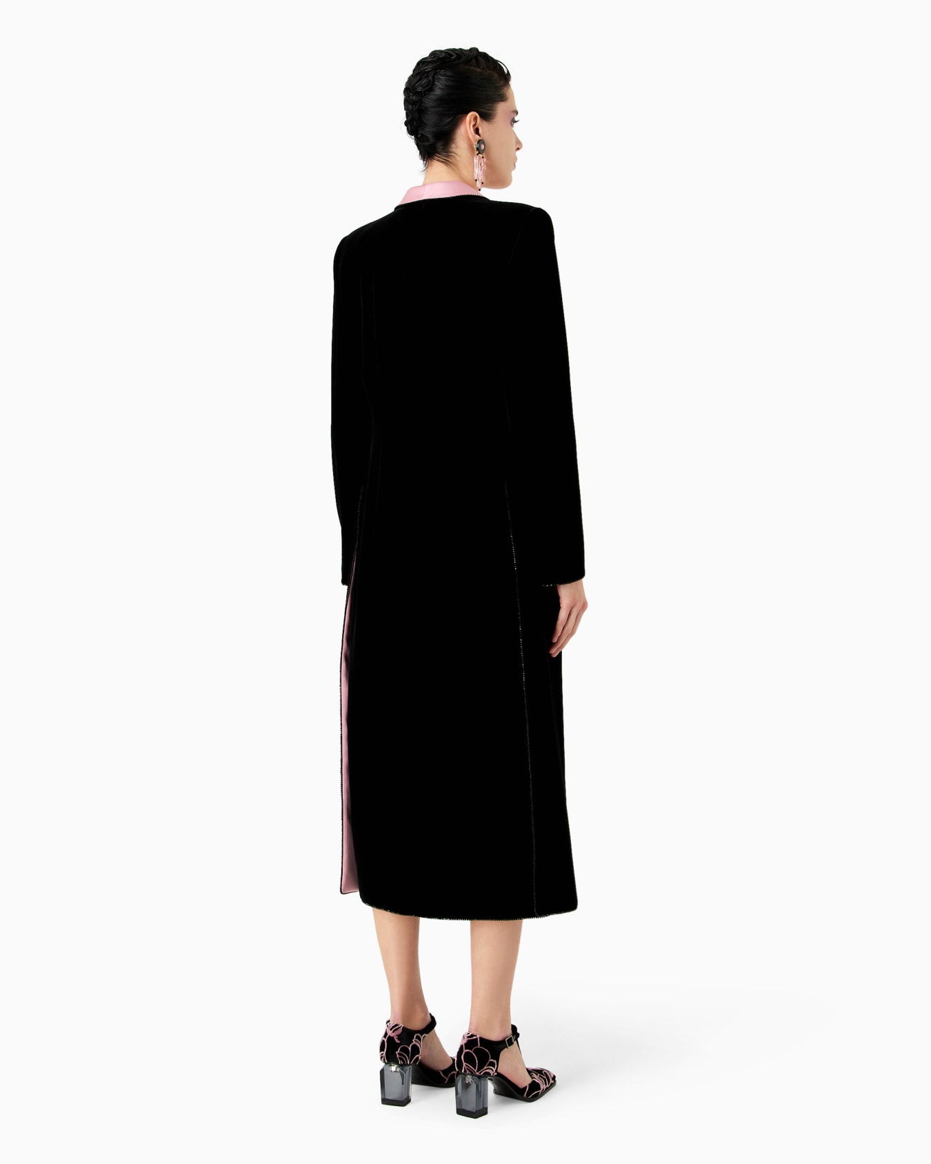 Cappotto monopetto in velluto con ricamo floreale Slide 3