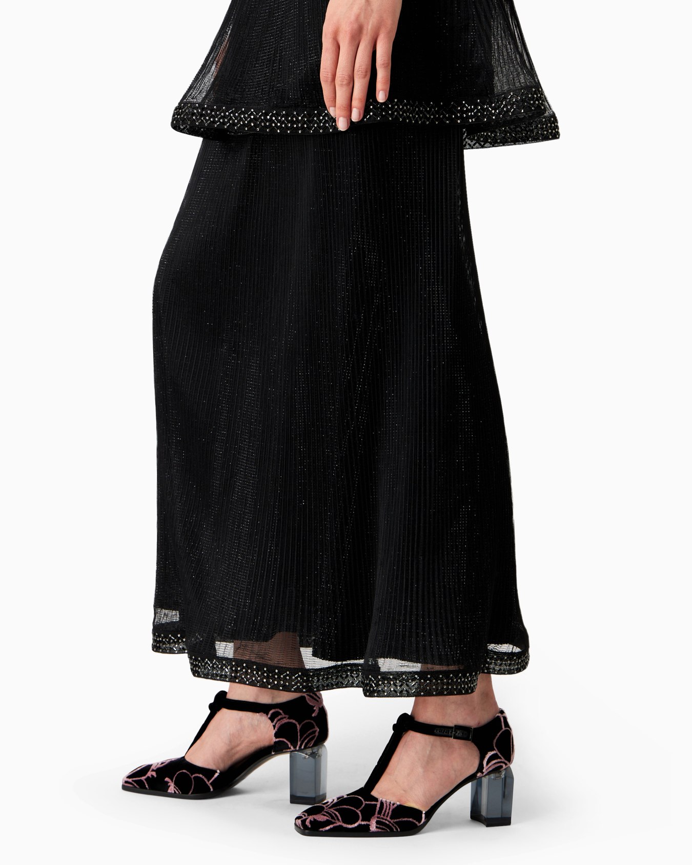 Long pleated tulle dress with crystal embroidery and a frill Slide 5