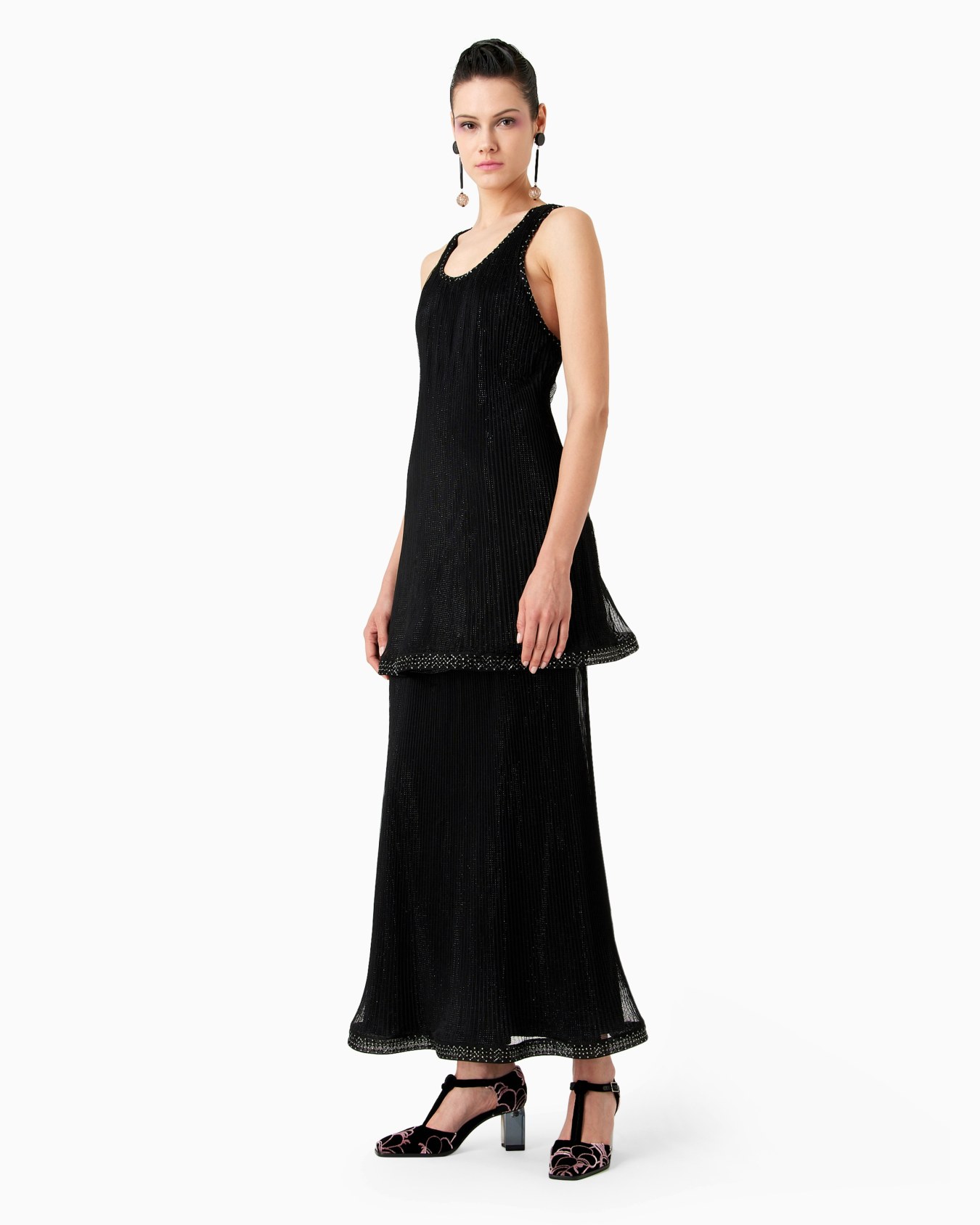 Long pleated tulle dress with crystal embroidery and a frill Slide 2