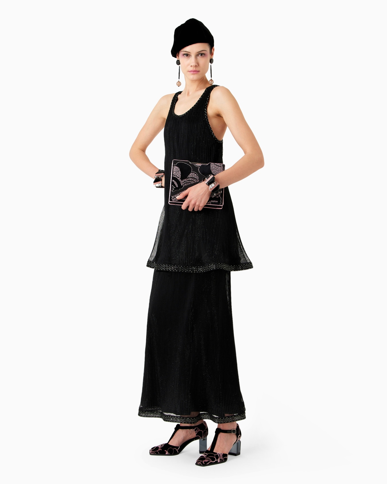 Long pleated tulle dress with crystal embroidery and a frill Slide 4