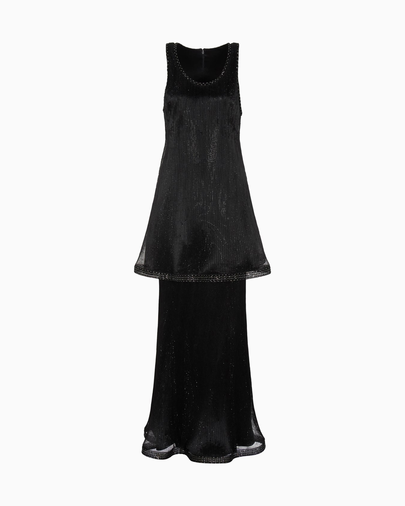 Long pleated tulle dress with crystal embroidery and a frill Slide 0