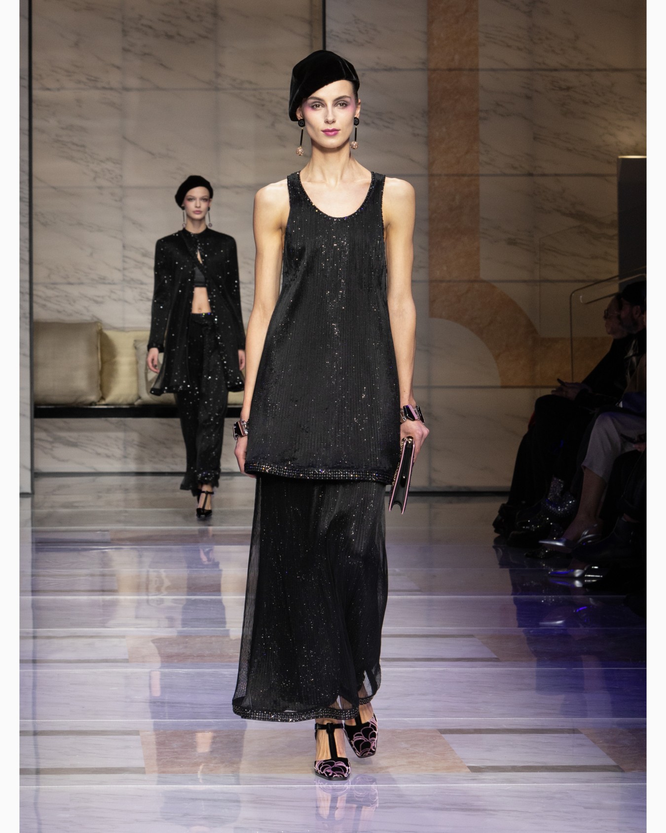 Long pleated tulle dress with crystal embroidery and a frill Slide 7