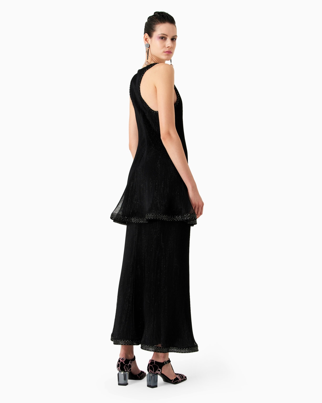 Long pleated tulle dress with crystal embroidery and a frill Slide 3