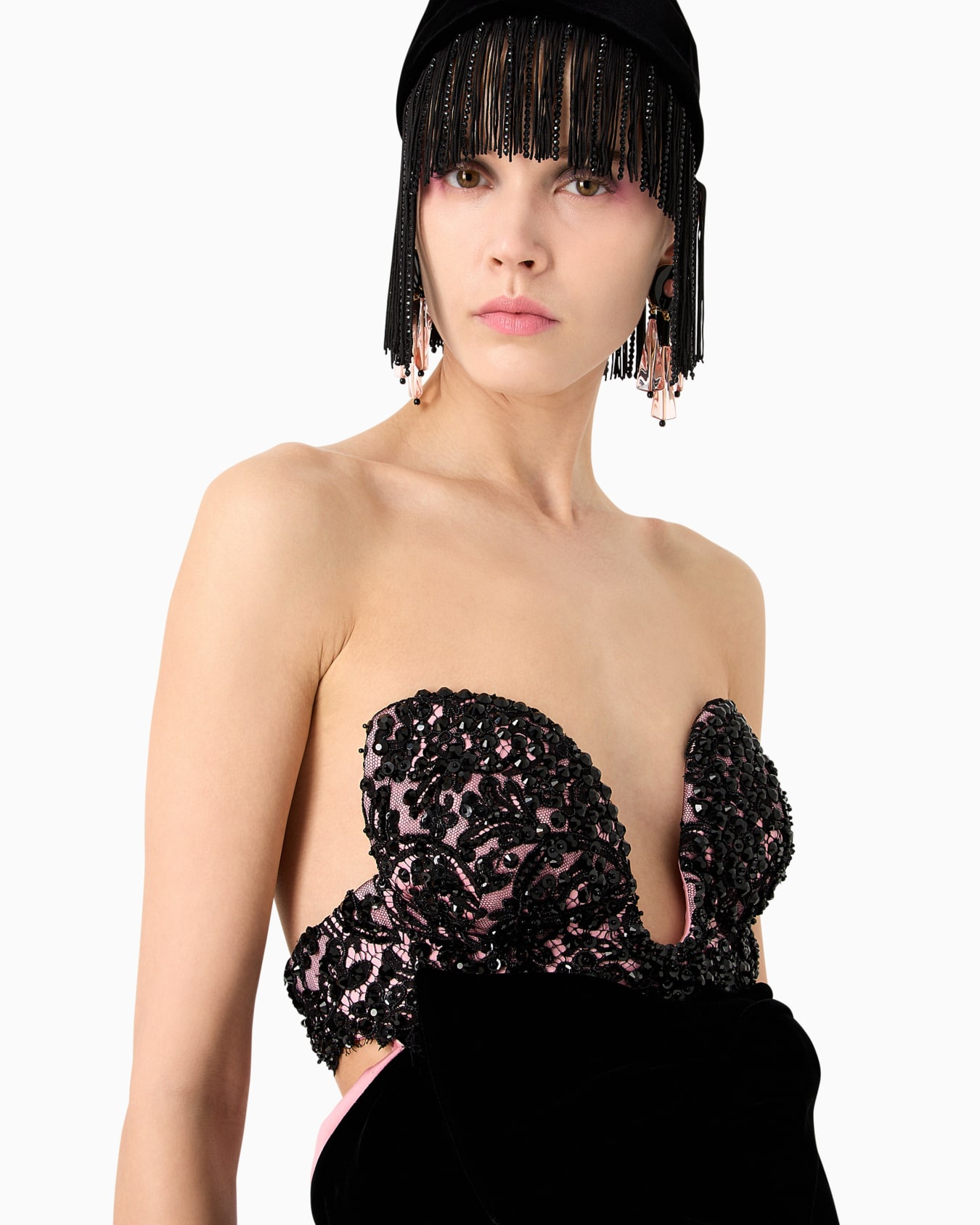 Long velvet bustier dress with embroidery Slide 5