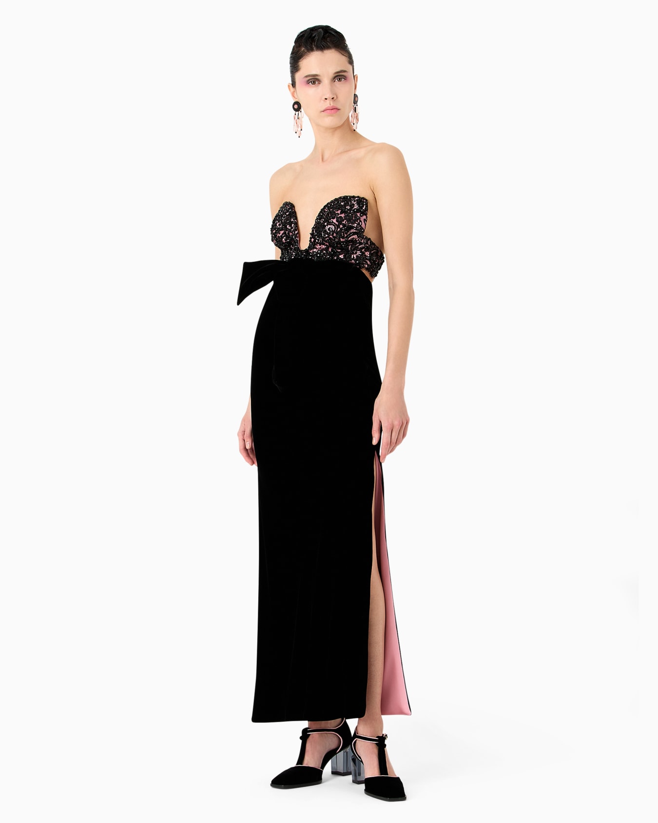 Long velvet bustier dress with embroidery Slide 2