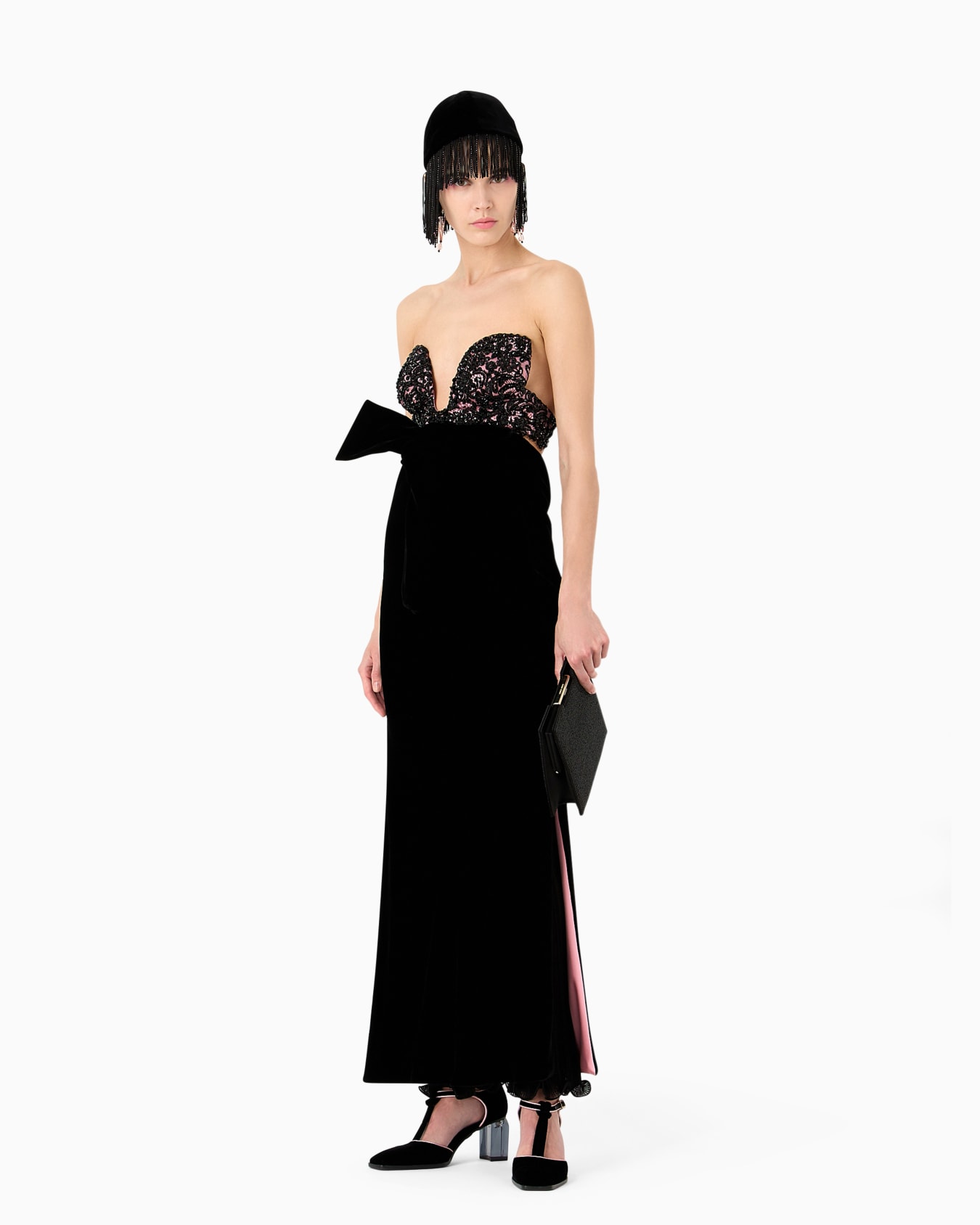 Long velvet bustier dress with embroidery Slide 4