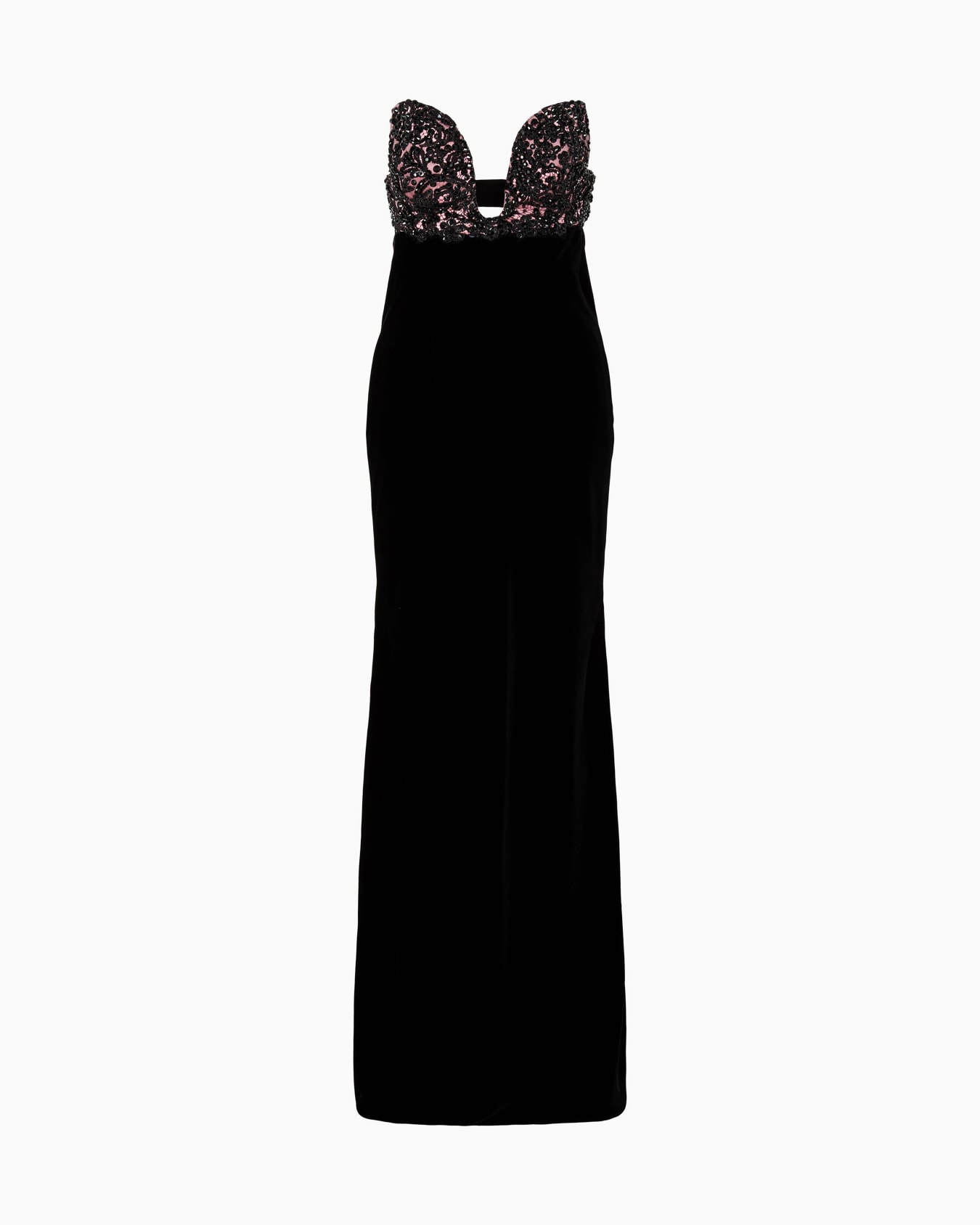 Long velvet bustier dress with embroidery Slide 0