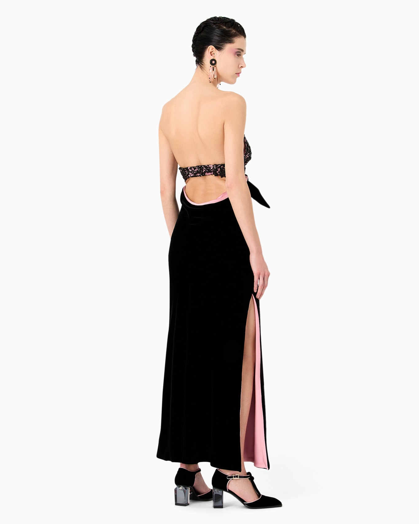 Long velvet bustier dress with embroidery Slide 3