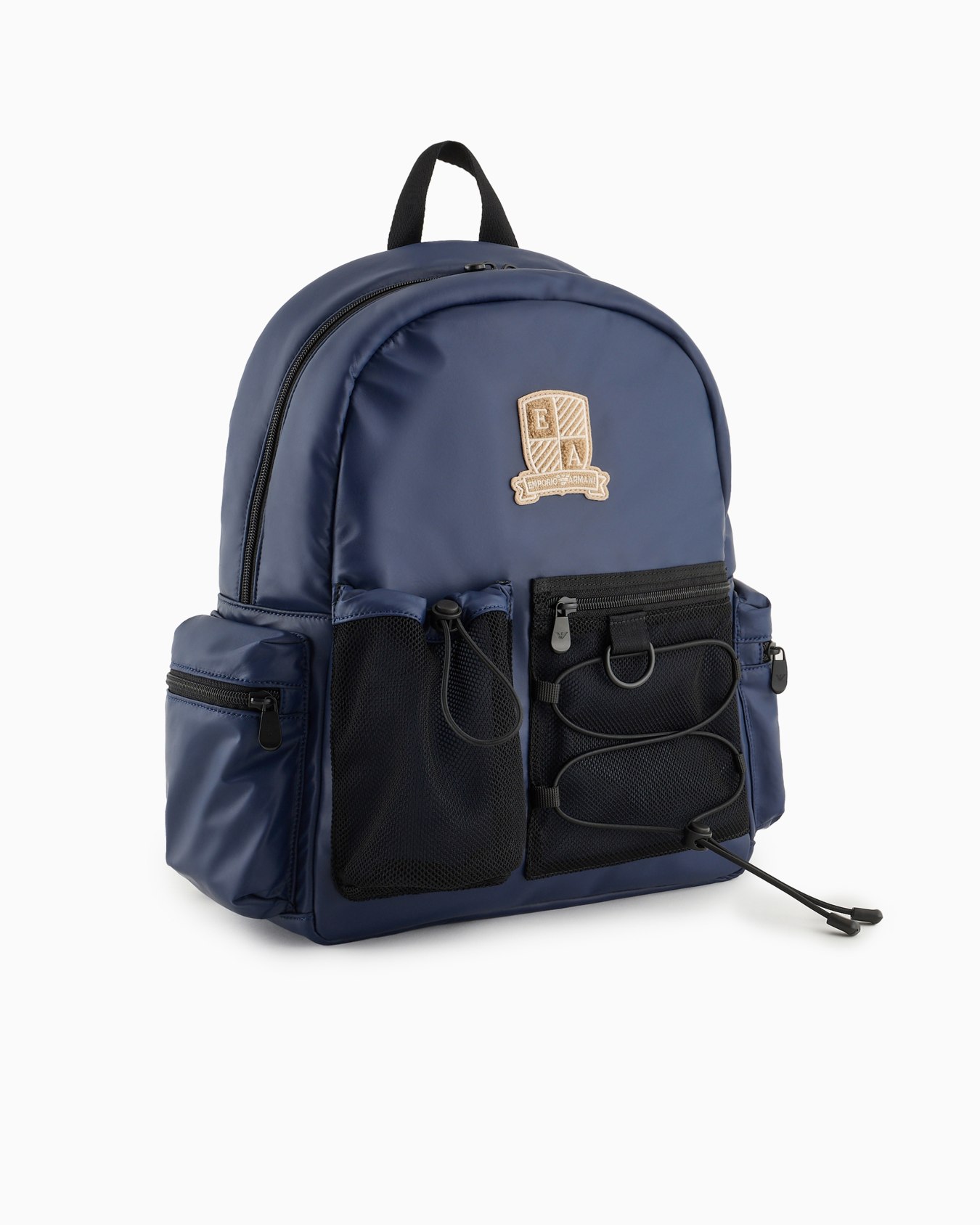 Sac à dos multi-poches en tissu enduit avec écusson blason logo Diapositive 1