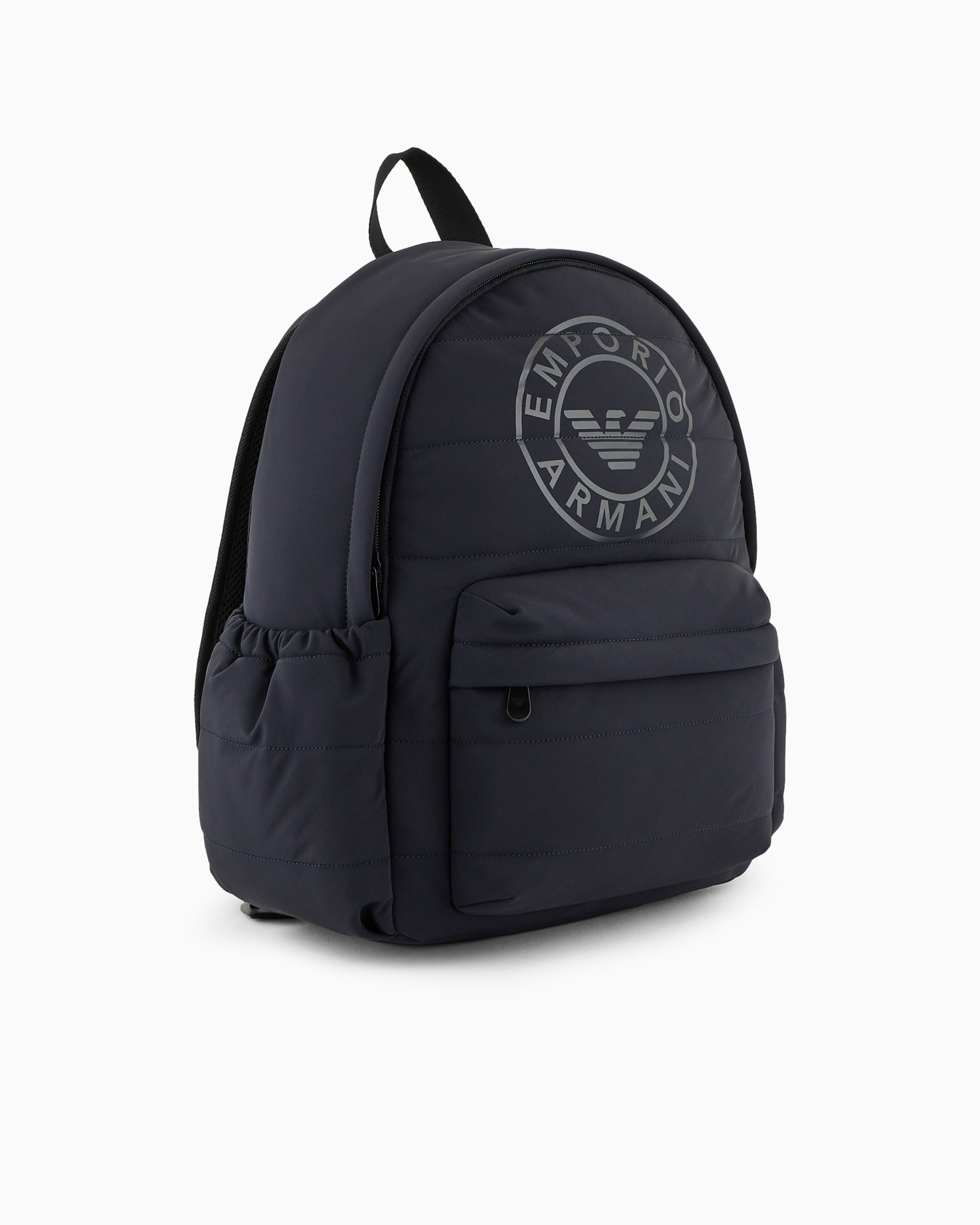 Multi-pocket backpack in quilted fabric with oversized logo Slide 1
