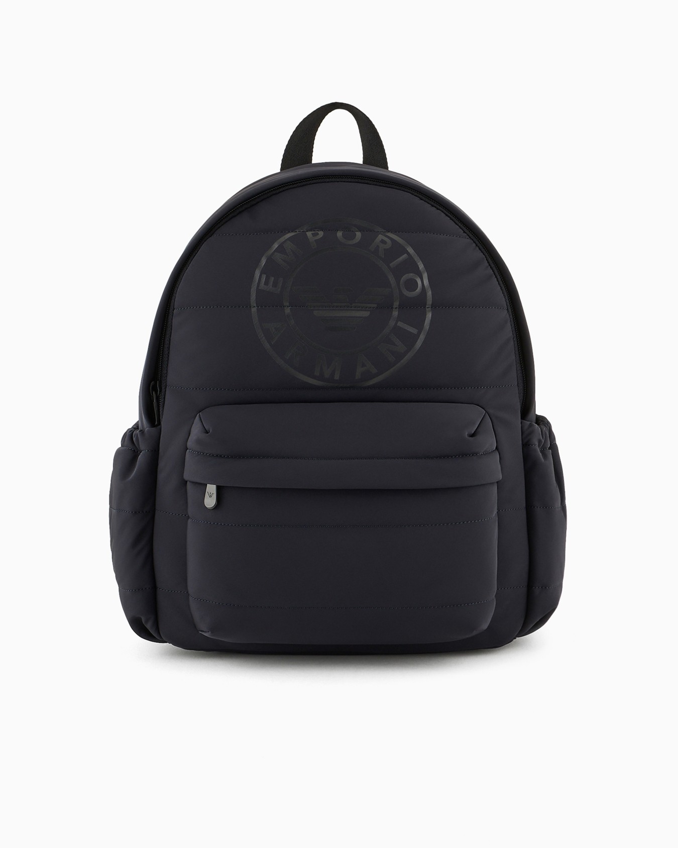Multi-pocket backpack in quilted fabric with oversized logo Slide 0