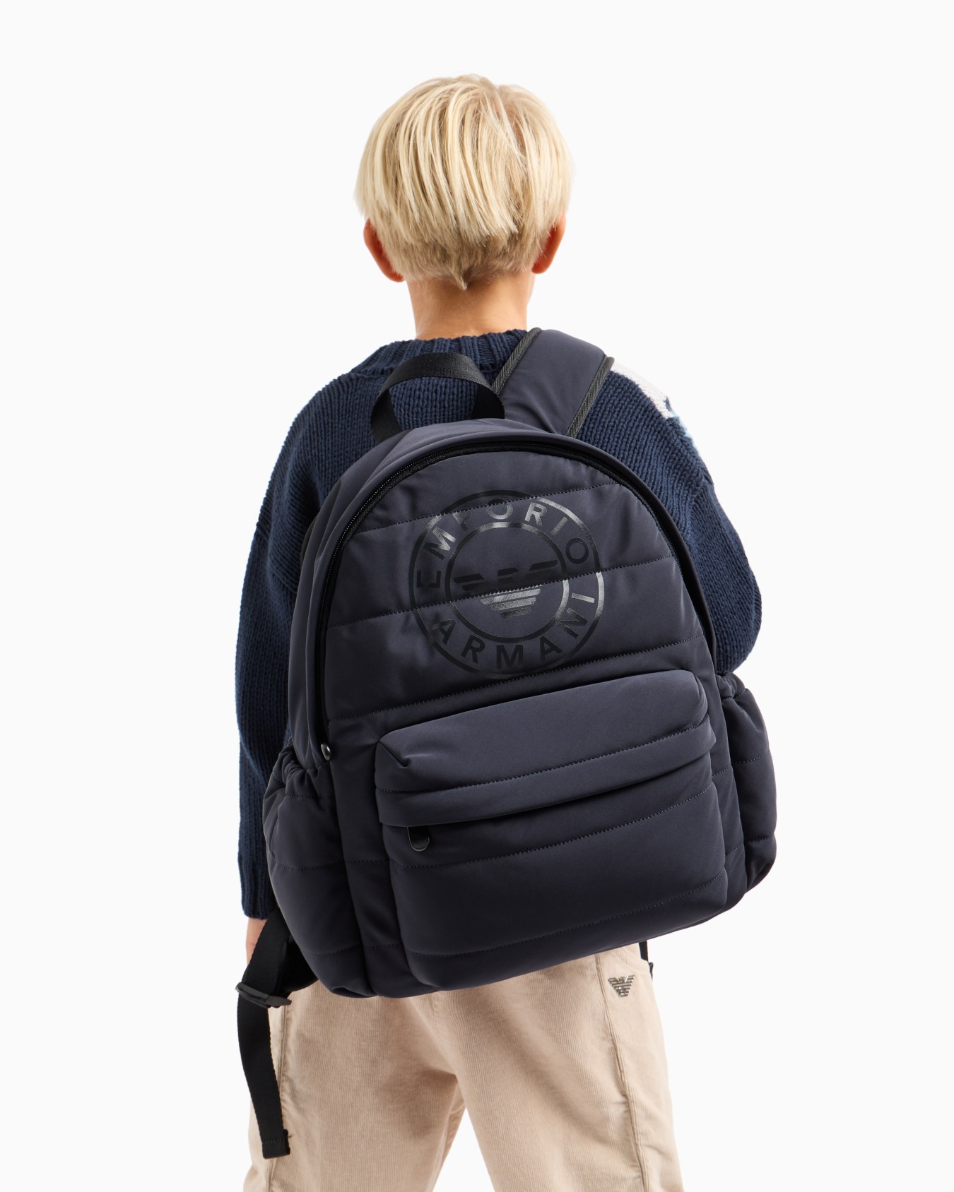 Multi-pocket backpack in quilted fabric with oversized logo Slide 6