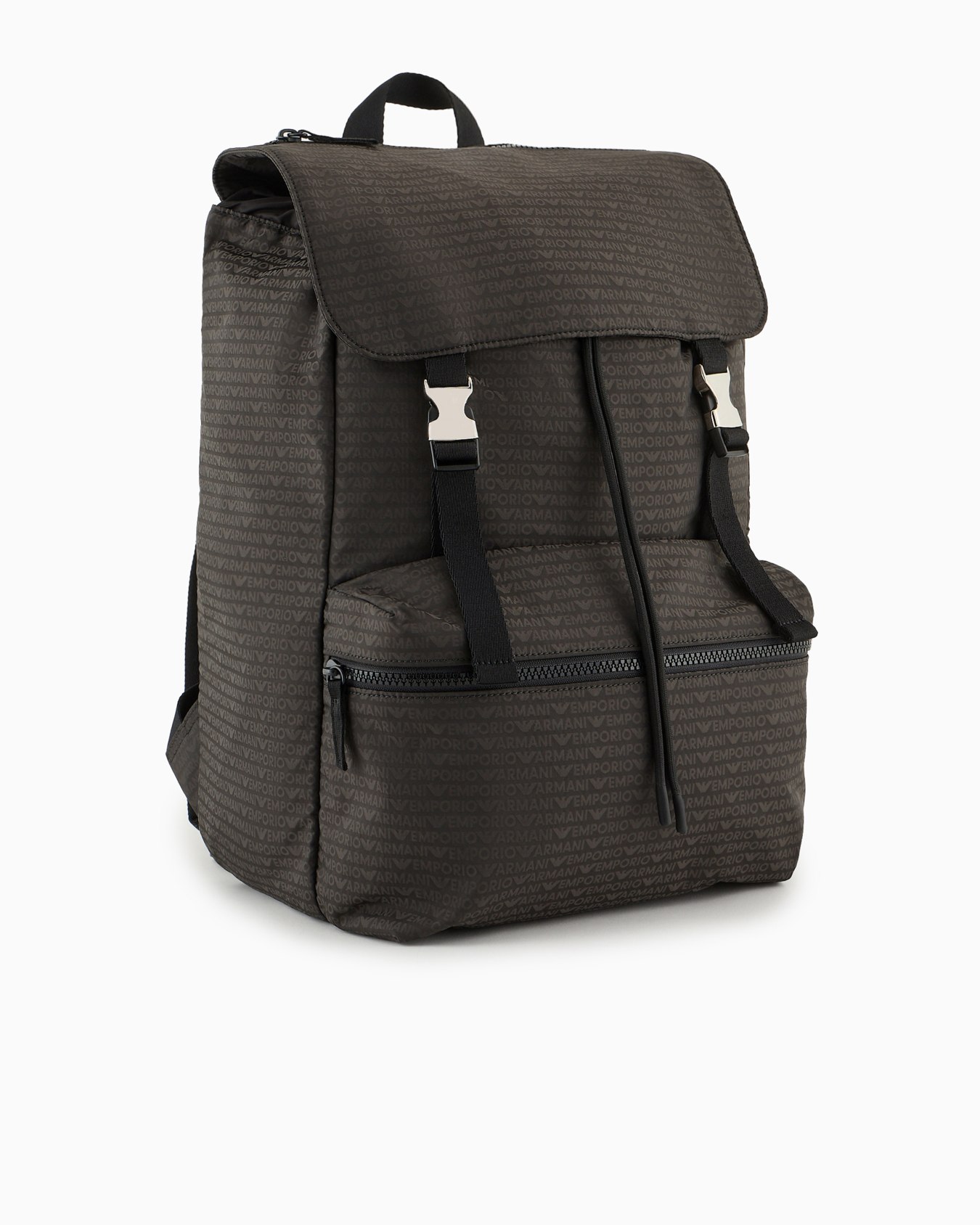 Nylon backpack with straps and all-over logo lettering Slide 1