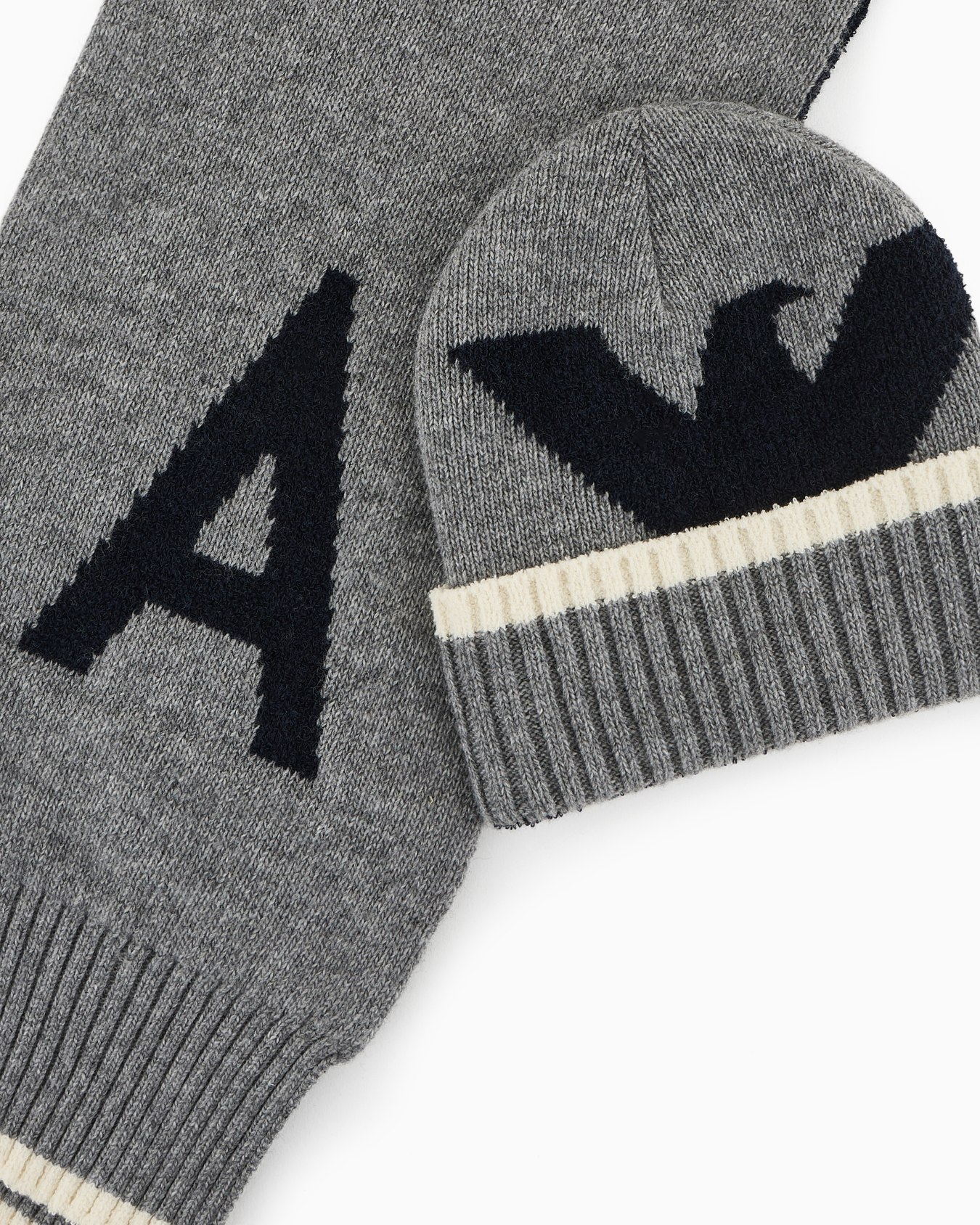 Ensemble bonnet et écharpe en laine mélangée avec logo jacquard Diapositive 1