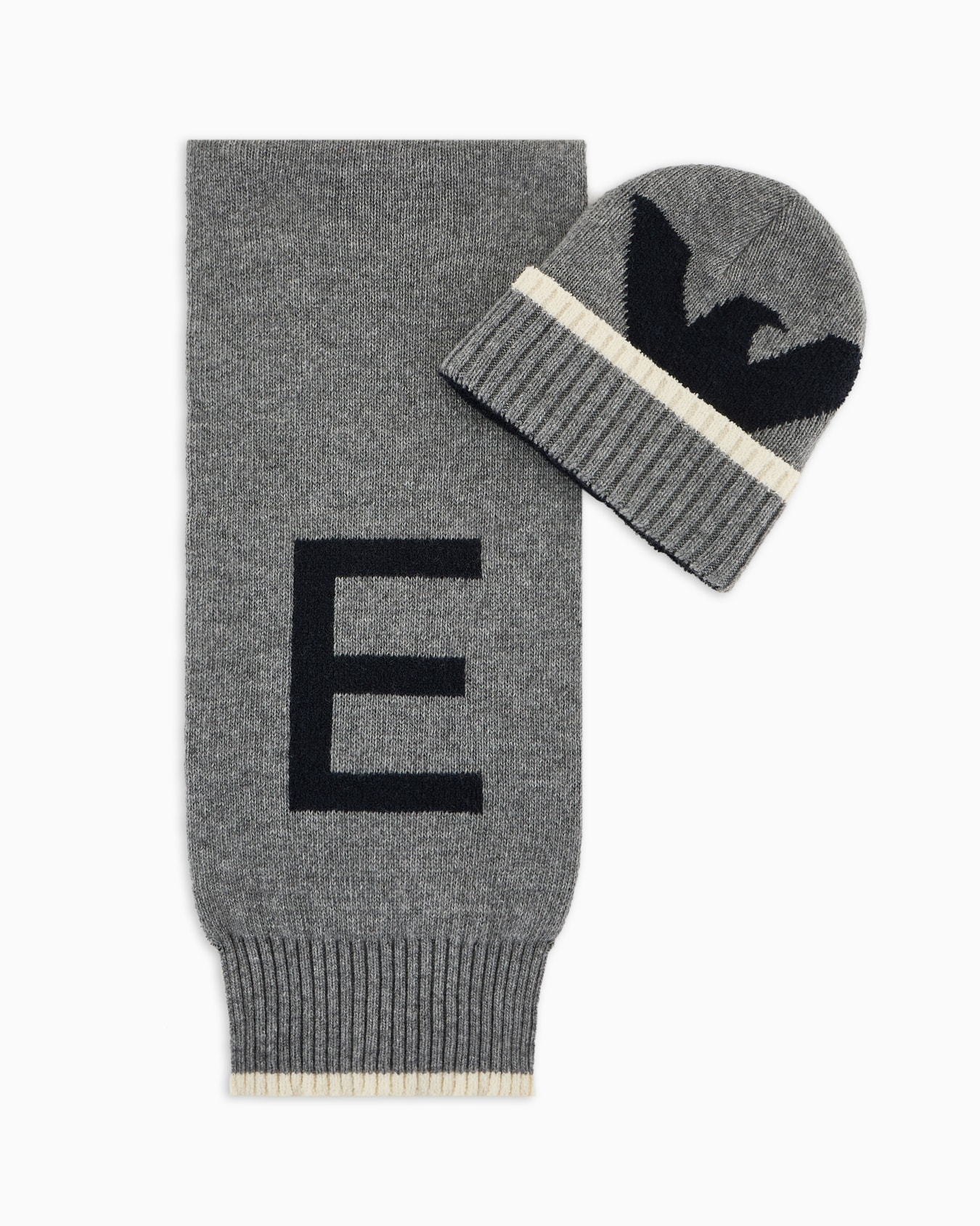 Ensemble bonnet et écharpe en laine mélangée avec logo jacquard Diapositive 0