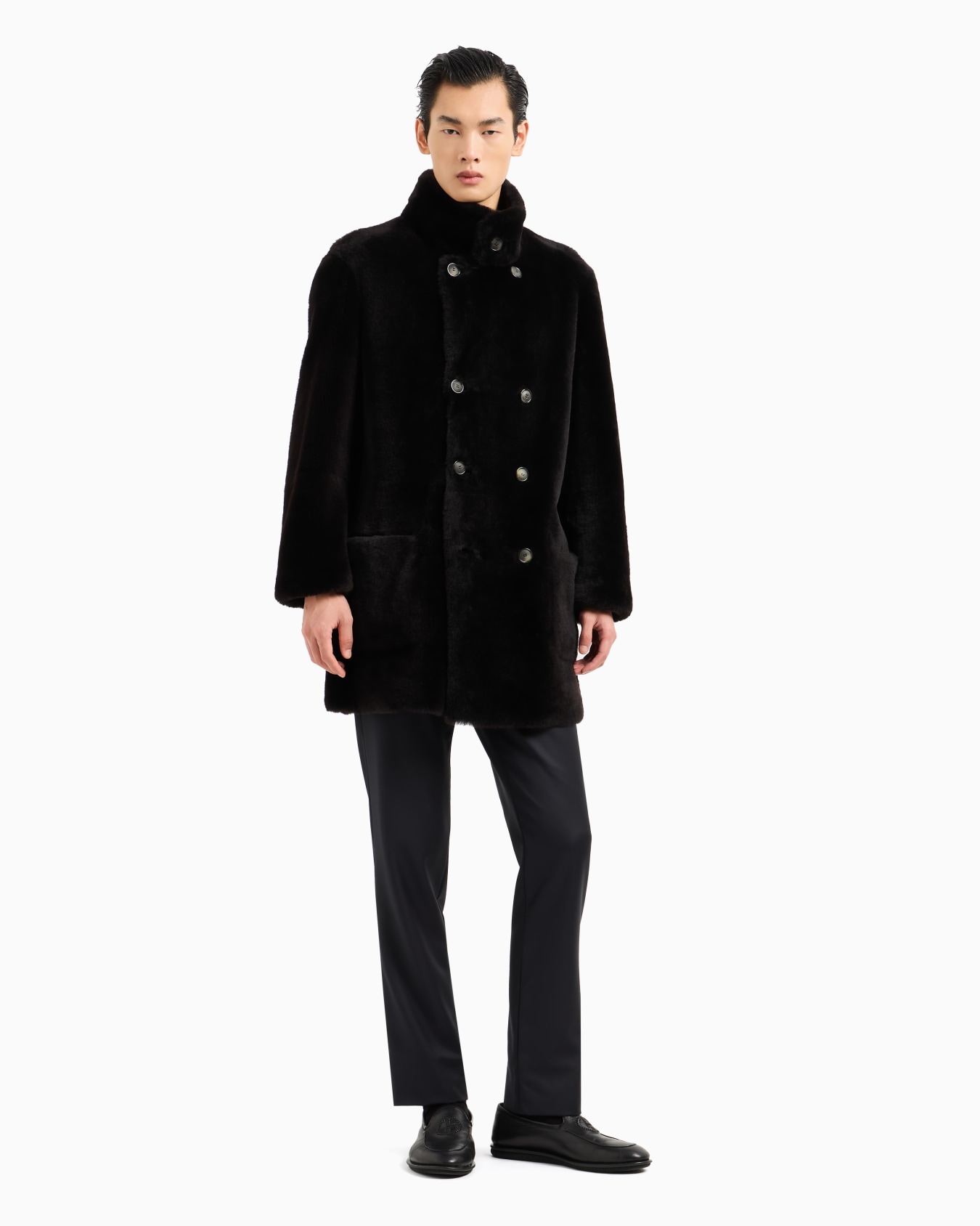 Reversible, double-breasted sheepskin pea coat Slide 1