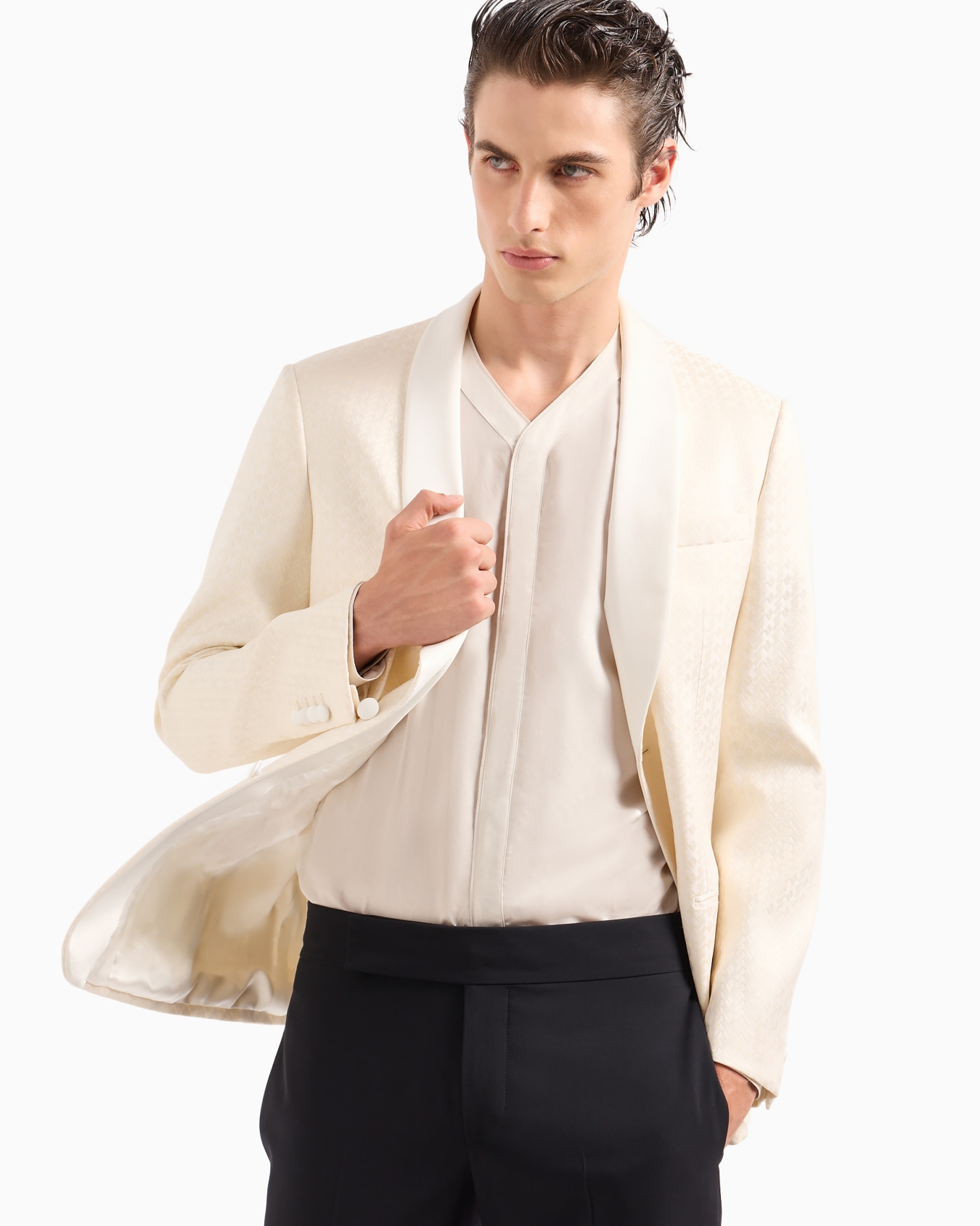 Soho line single-breasted tuxedo jacket in jacquard fabric Diapositiva 5