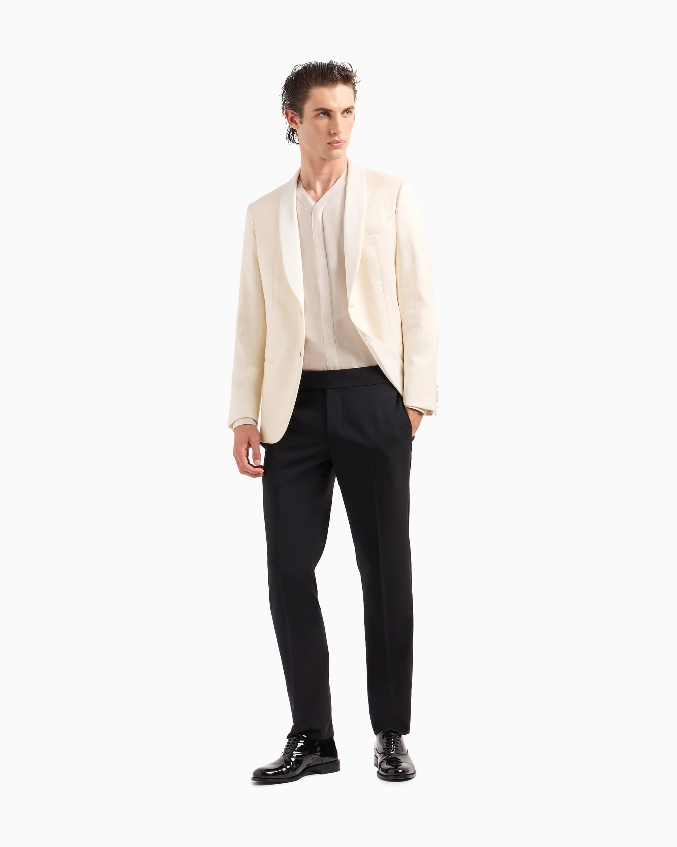 Soho line single-breasted tuxedo jacket in jacquard fabric Diapositiva 1