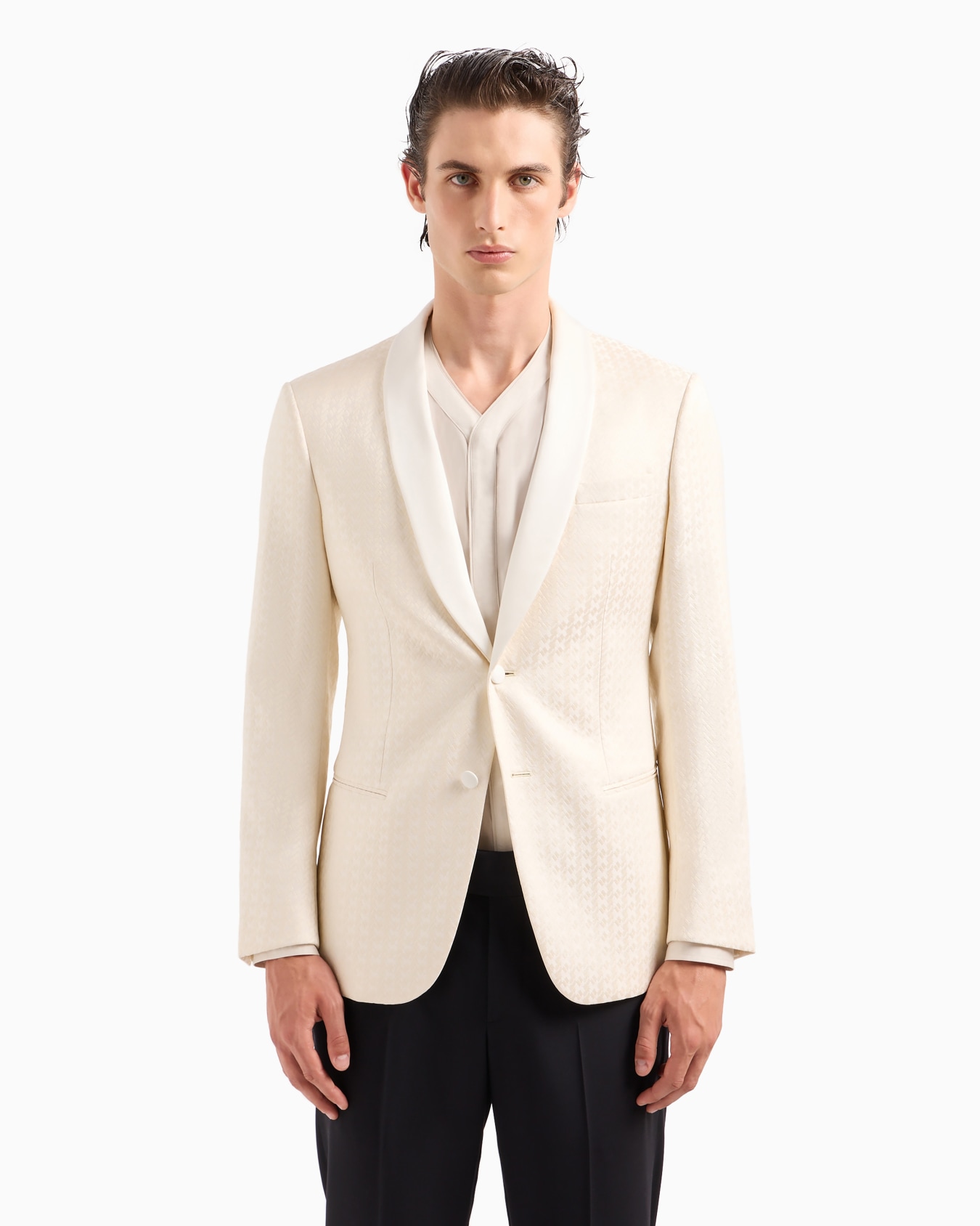 Soho line single-breasted tuxedo jacket in jacquard fabric Diapositiva 3