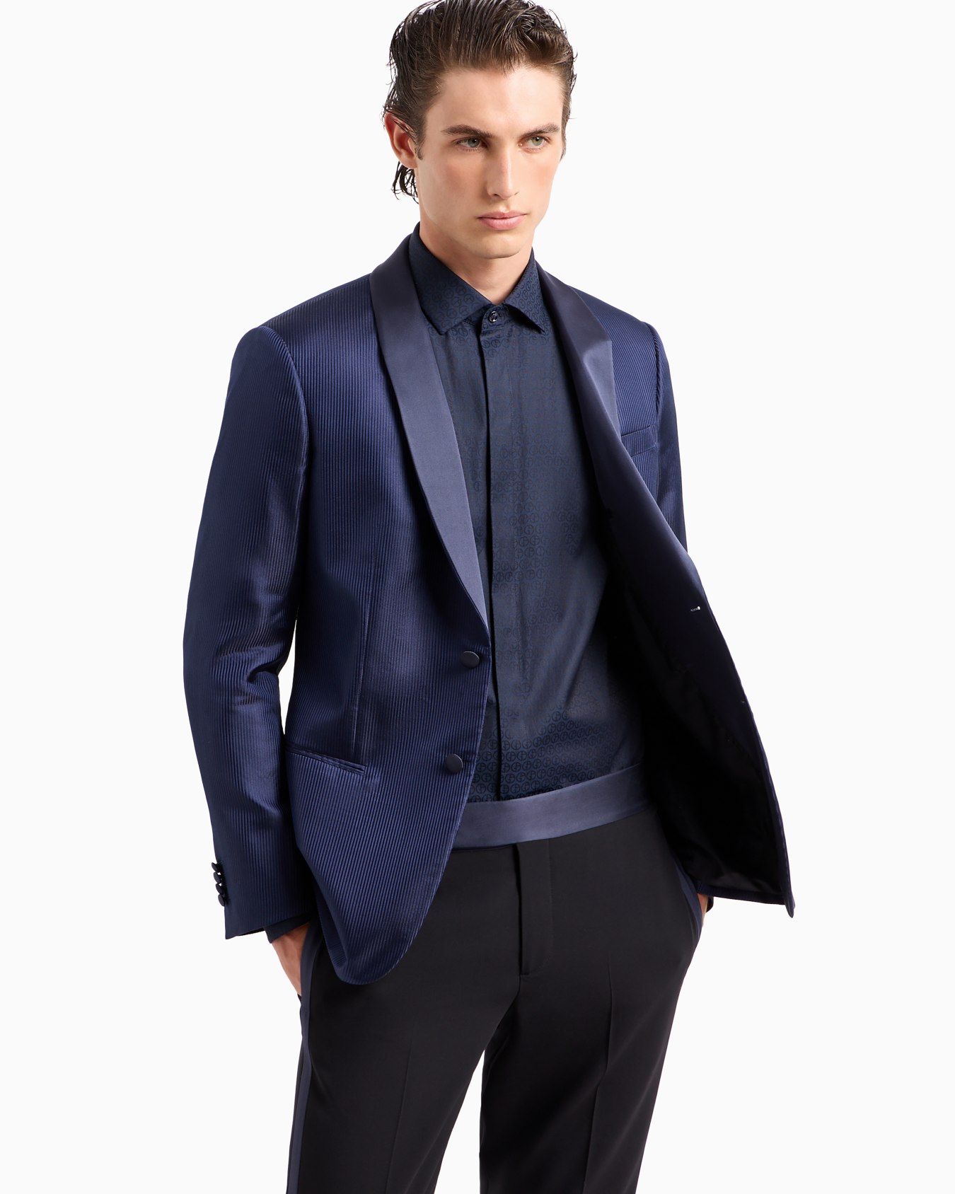 Soho line single-breasted tuxedo jacket in silk jacquard Diapositiva 5