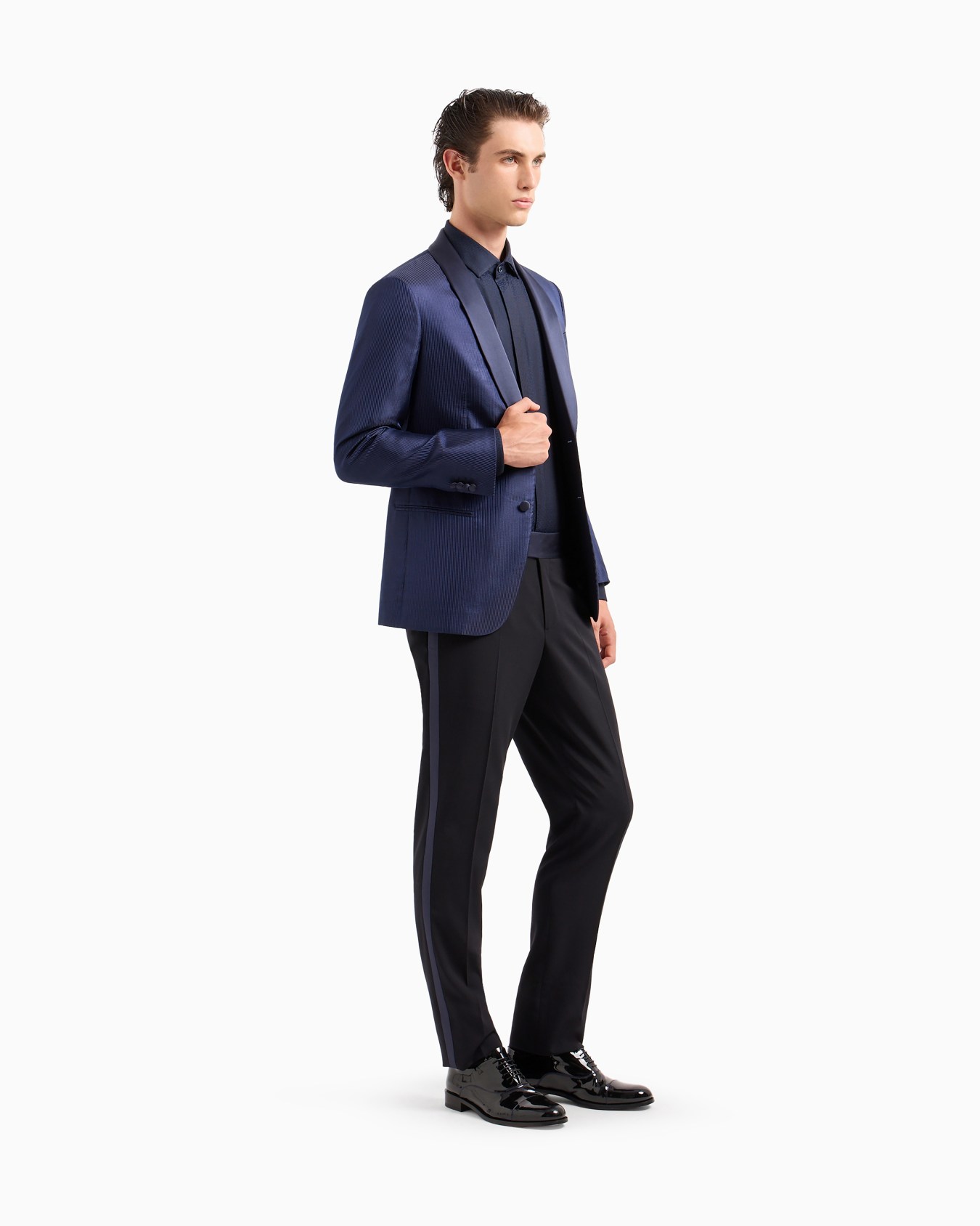 Soho line single-breasted tuxedo jacket in silk jacquard Diapositiva 1