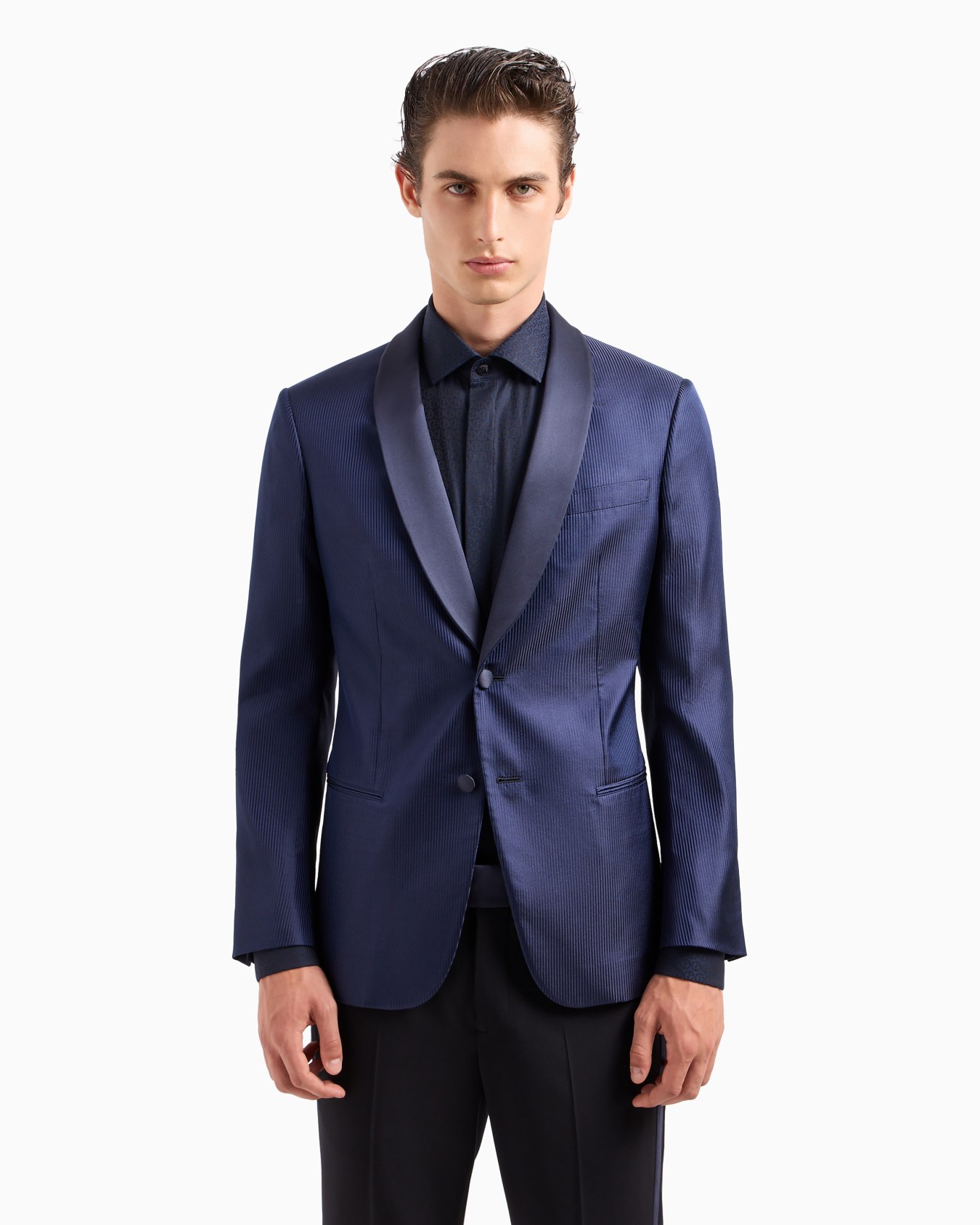 Soho line single-breasted tuxedo jacket in silk jacquard Diapositiva 3