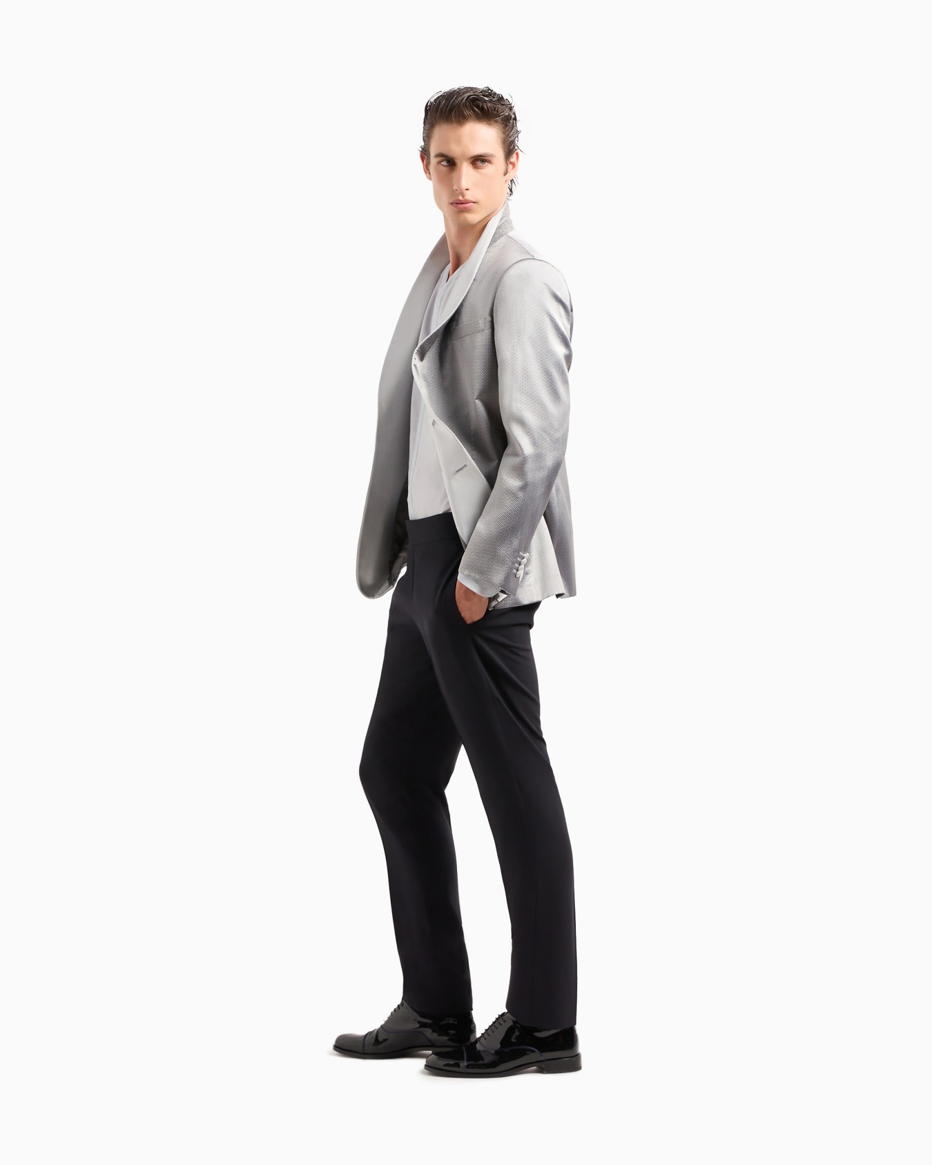 Soho line single-breasted tuxedo jacket in silk jacquard Slide 1