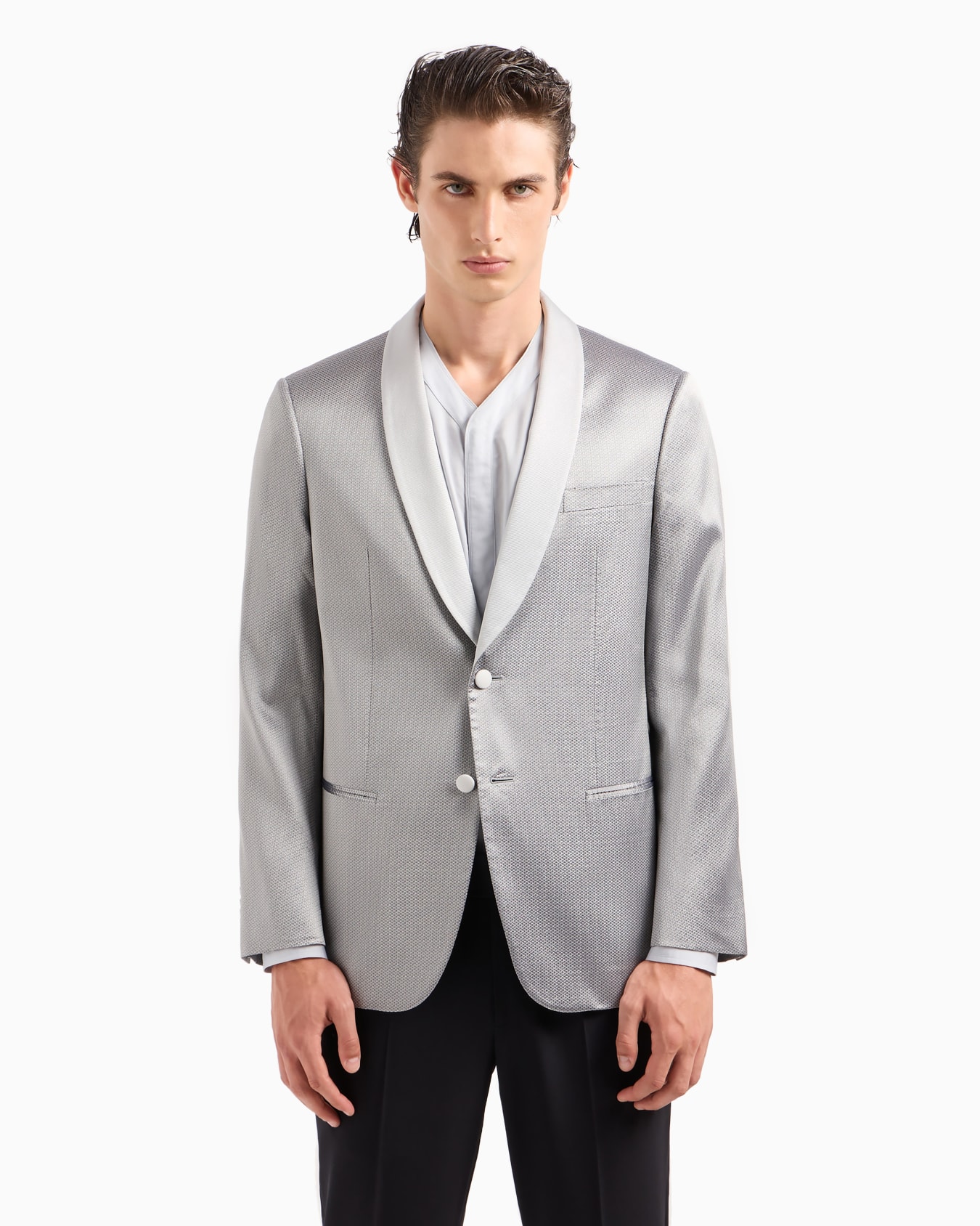 Soho line single-breasted tuxedo jacket in silk jacquard Slide 3
