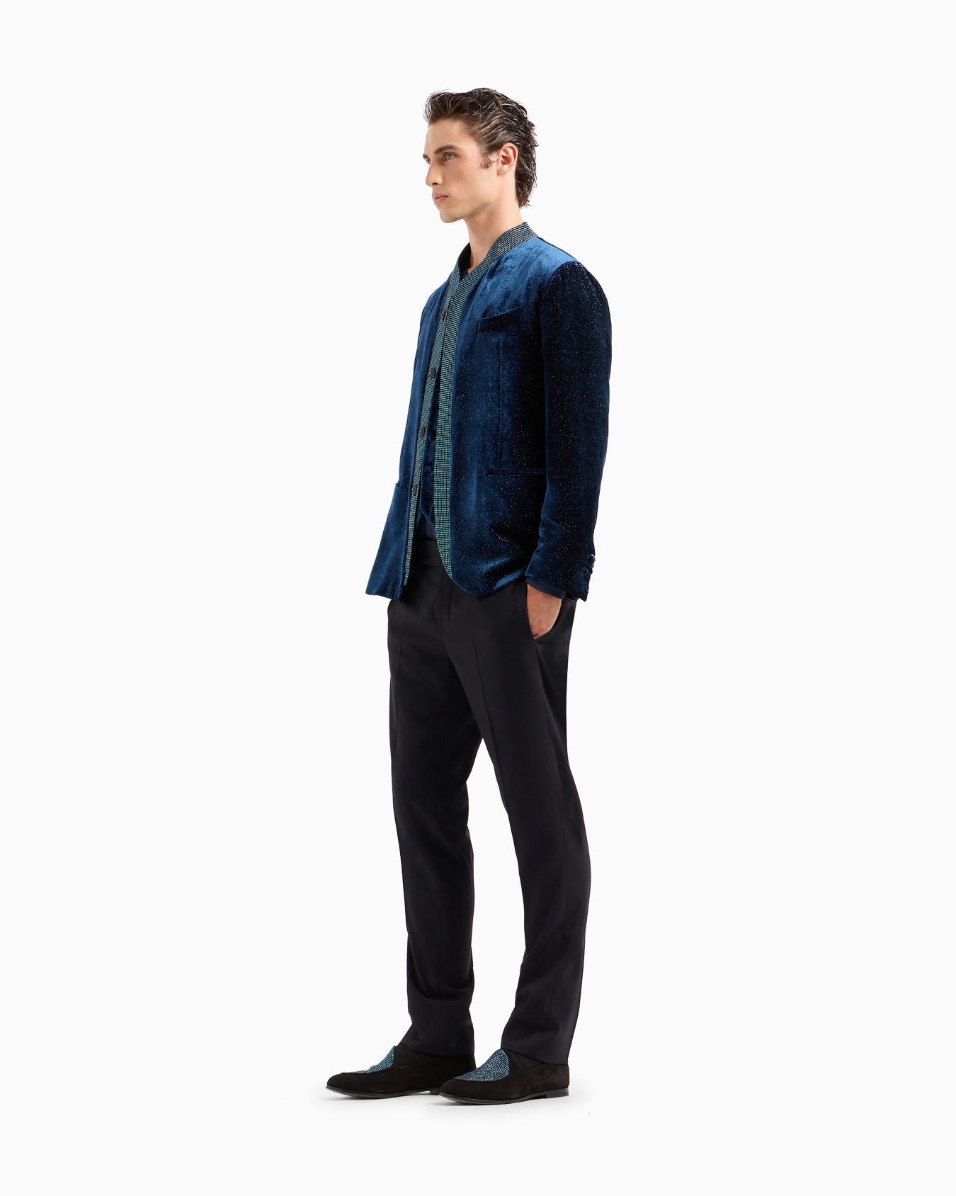 Upton line single-breasted jacket in rhinestoned velvet Slide 1