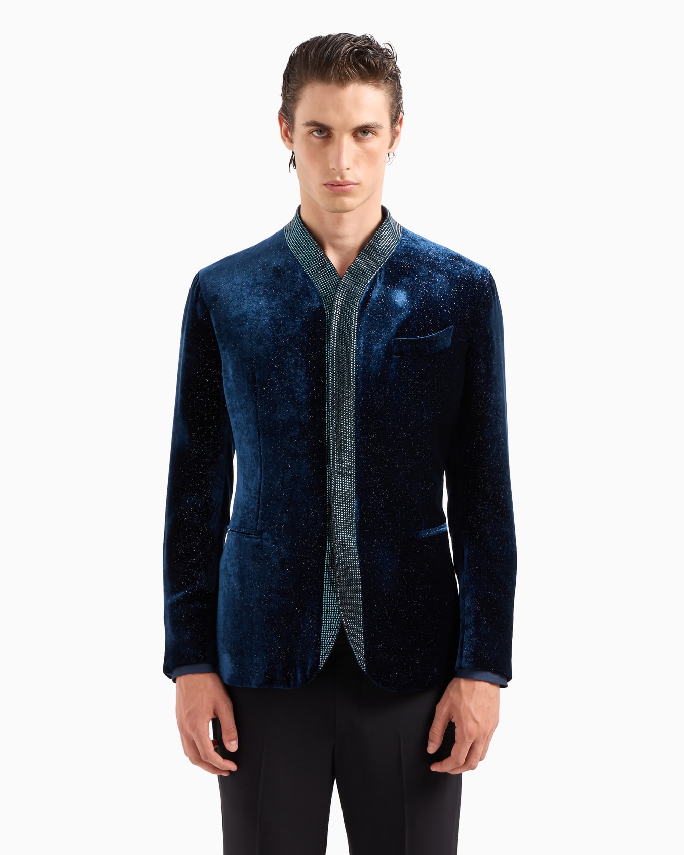 Upton line single-breasted jacket in rhinestoned velvet Slide 3