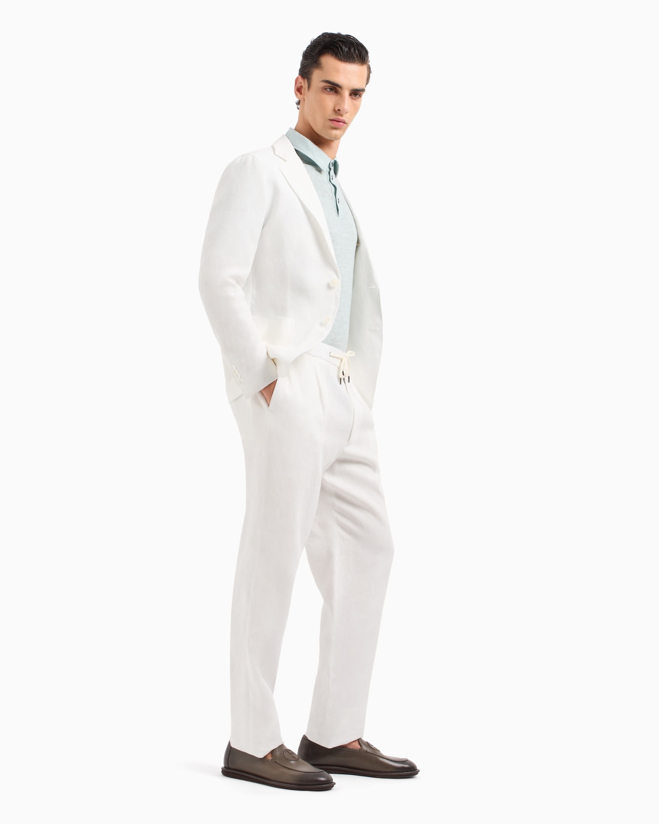 Single-dart, pure linen canvas trousers Slide 3