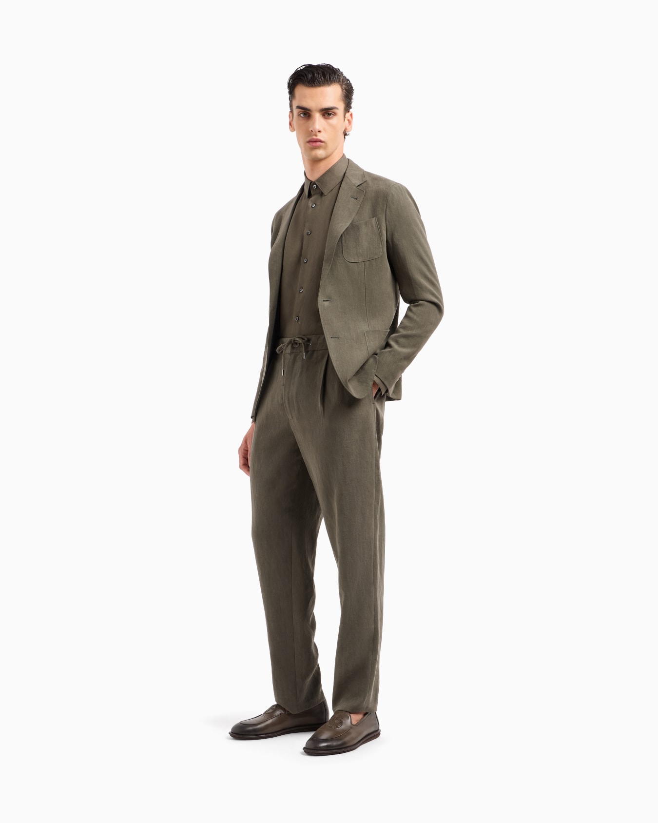 Pantalon à une pince en toile de pur lin Diapositive 1