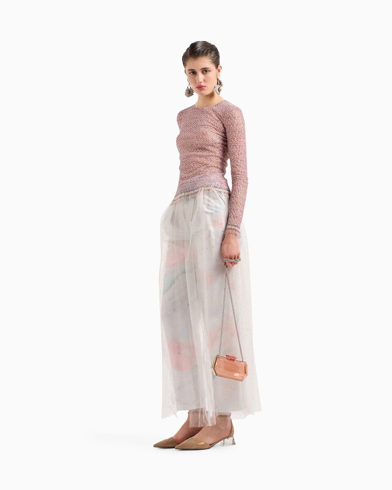 Crew-neck jumper in tulle with crystal embroidery Diapositiva 1
