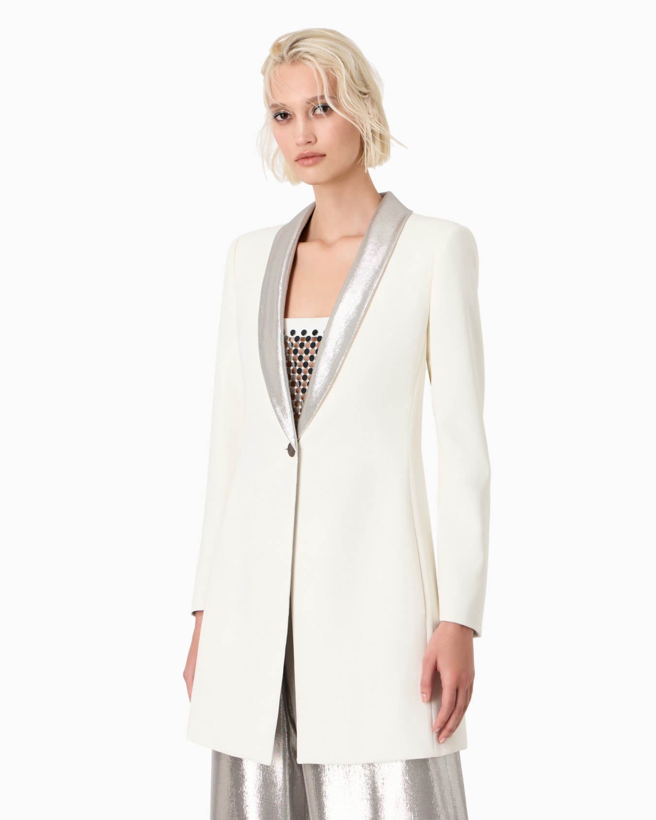 Long single-breasted jacket in viscose and wool gabardine Diapositiva 1