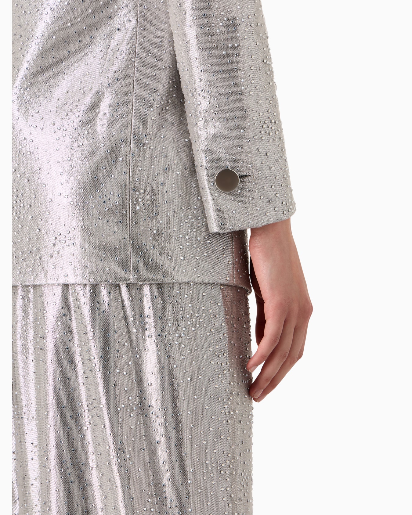 Long single-breasted jacket in silk and tulle with rhinestone embroidery Diapositiva 5