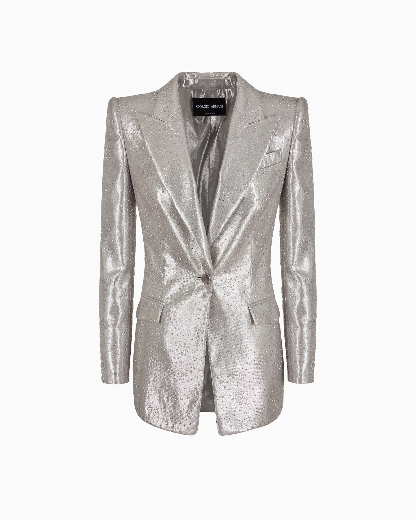 Long single-breasted jacket in silk and tulle with rhinestone embroidery Diapositiva 0