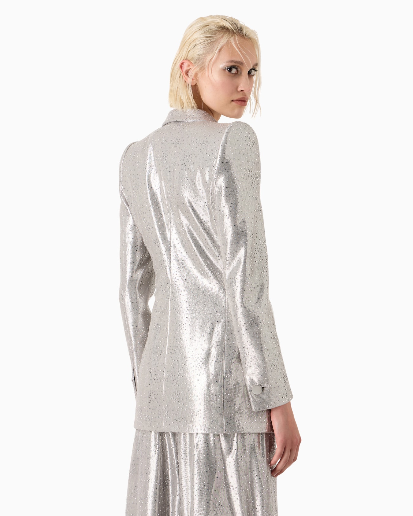Long single-breasted jacket in silk and tulle with rhinestone embroidery Diapositiva 2