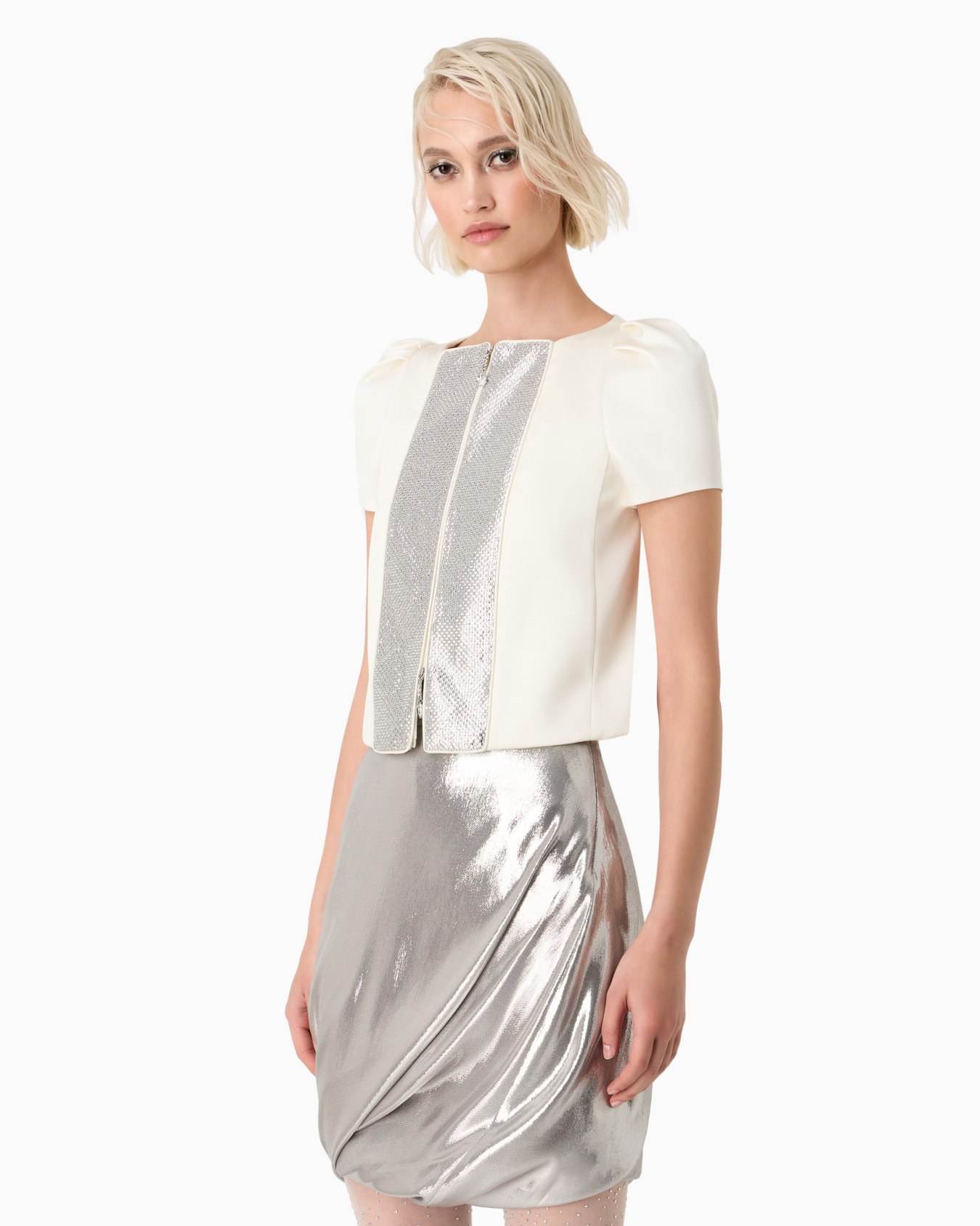 Short silk jacket with rhinestone pavé Slide 1